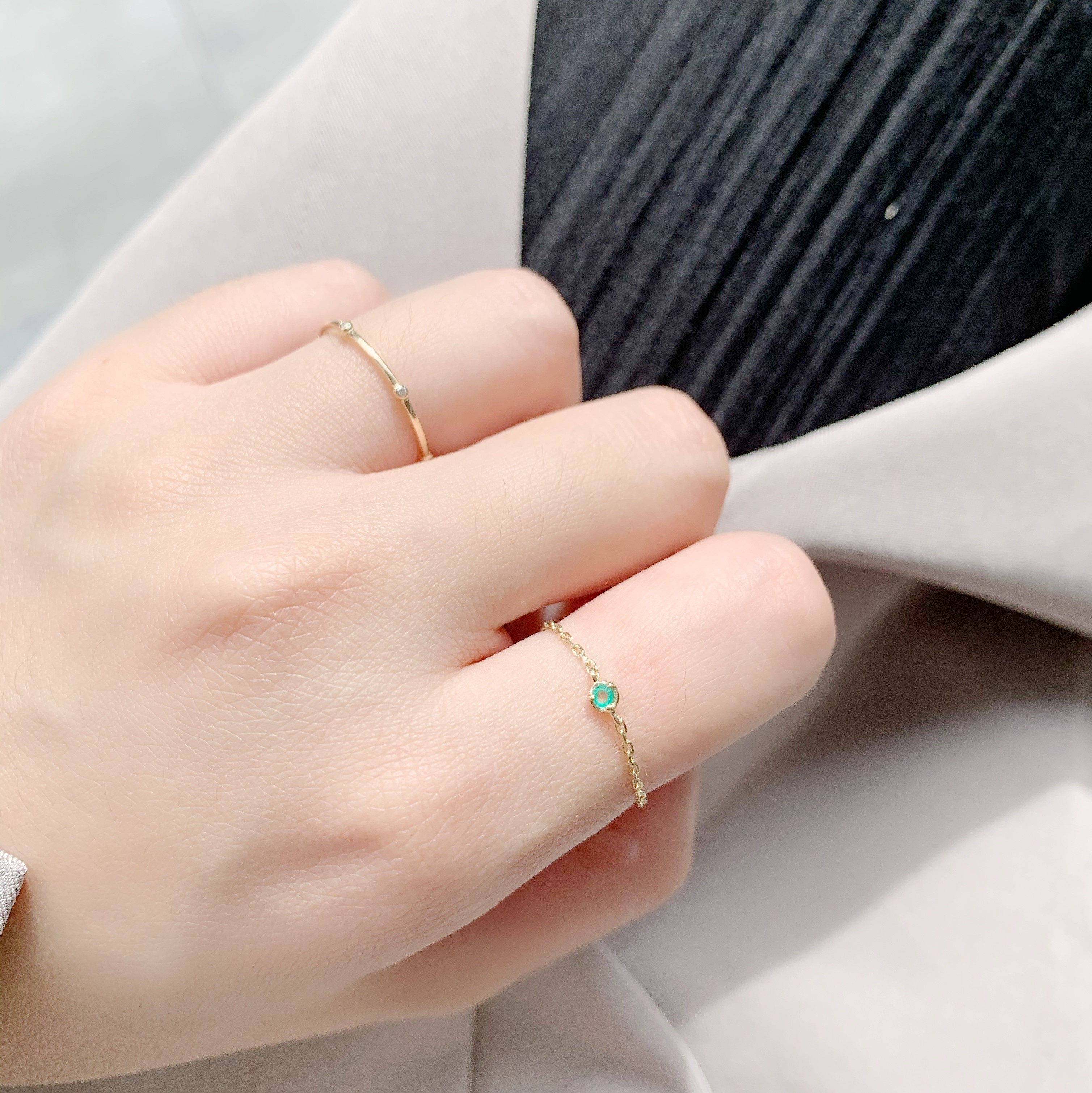 14K 經典小圓三爪祖母綠鏈戒