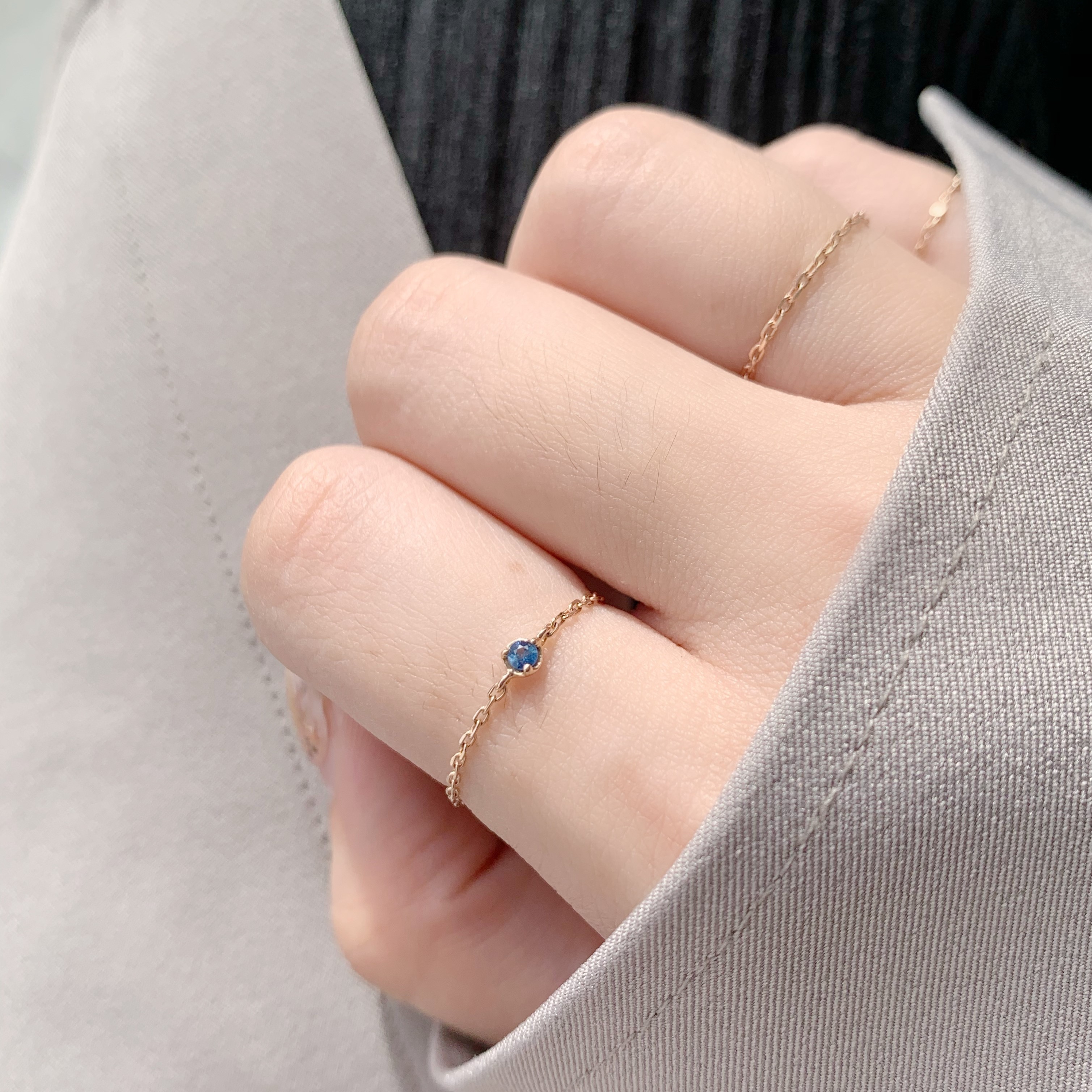 14K 經典小圓三爪藍寶石鏈戒