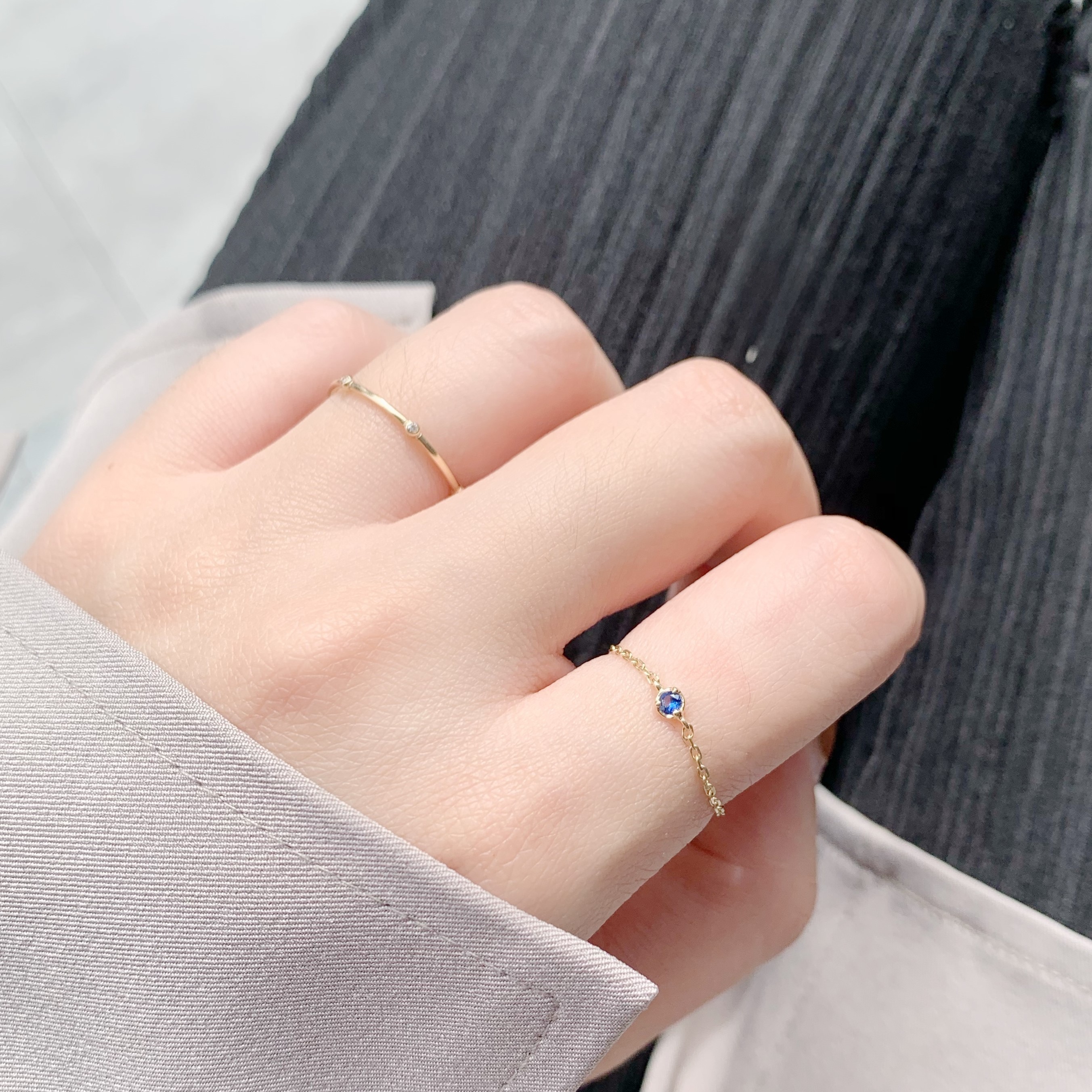 14K 經典小圓三爪藍寶石鏈戒