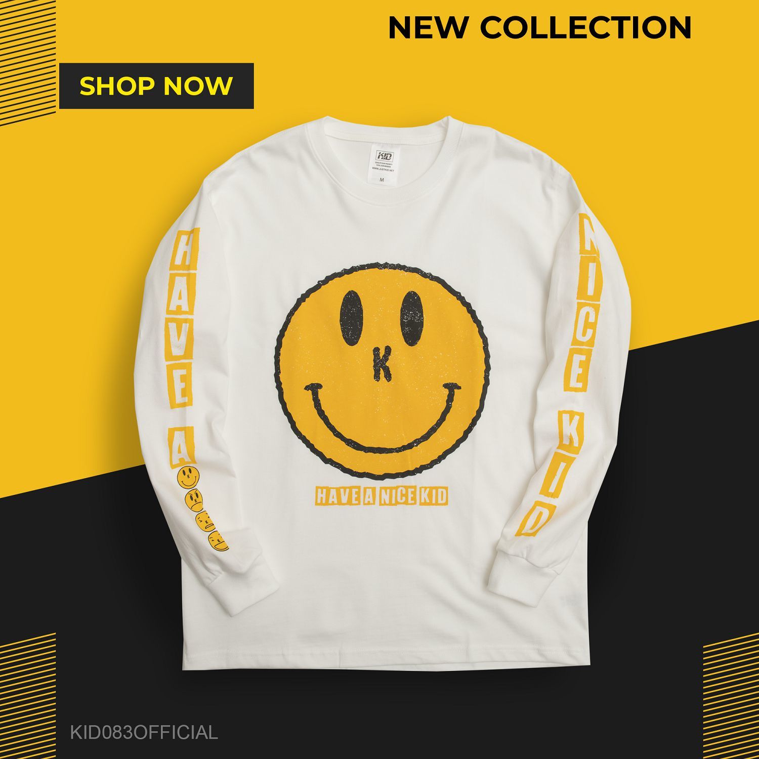 KID ® 黃色笑臉長T 白