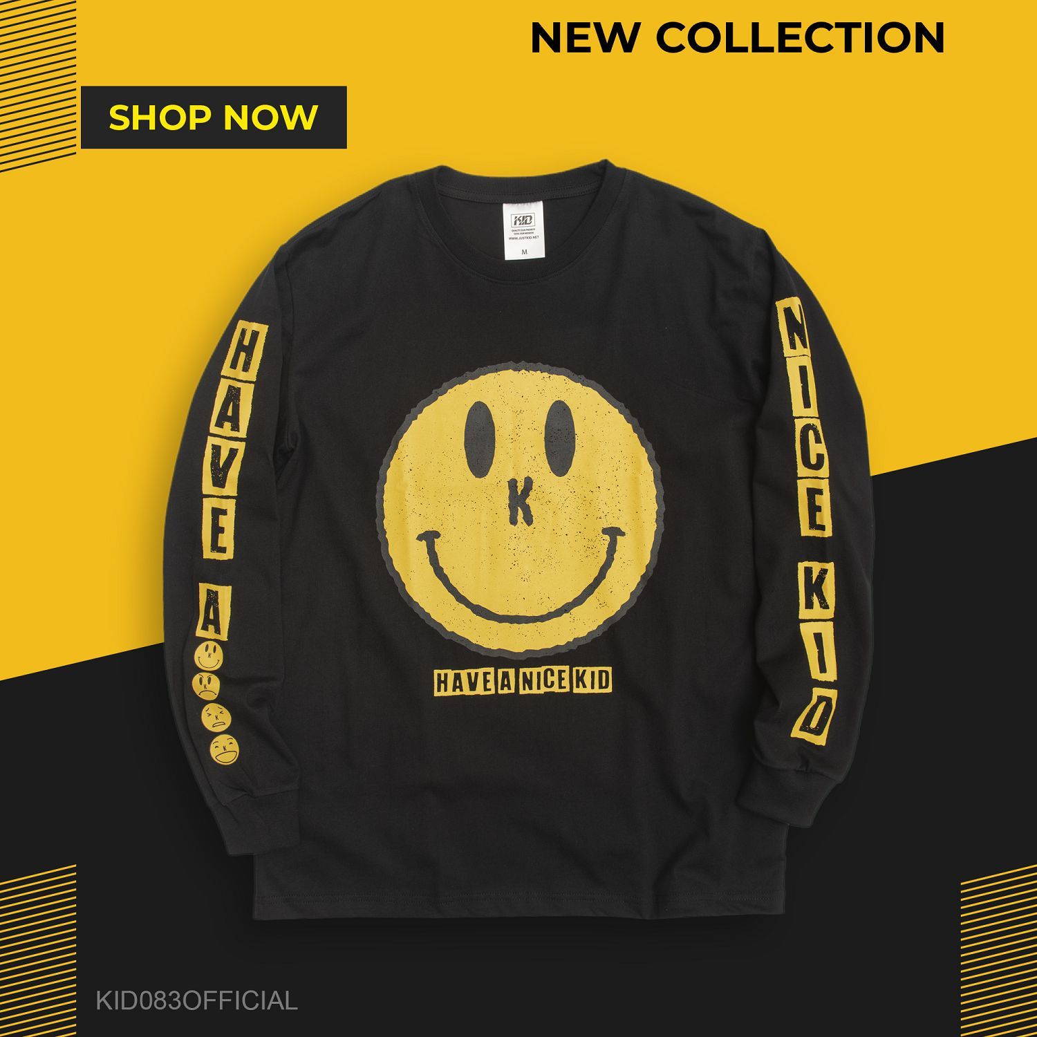 KID ® 黃色笑臉長T 黑