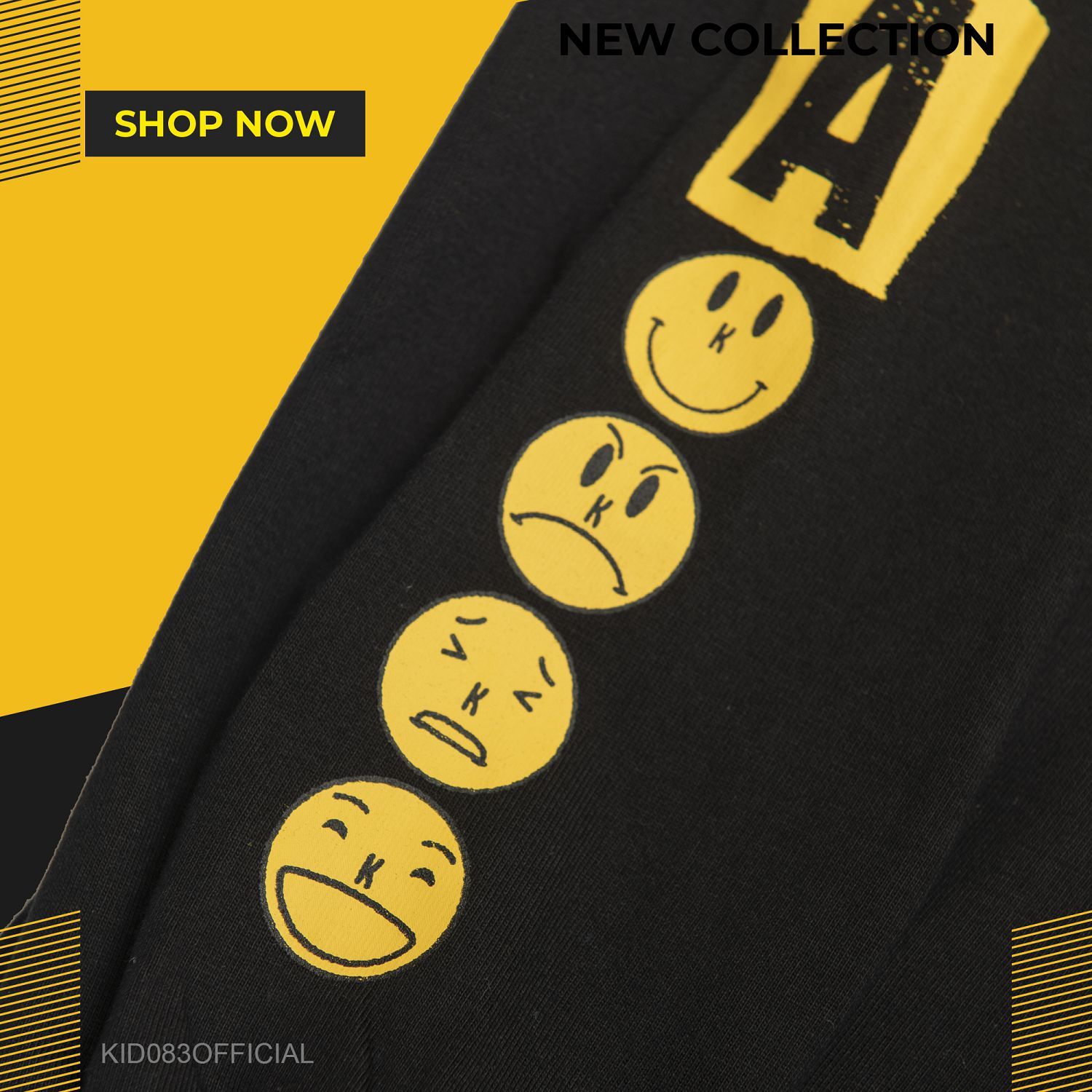 KID ® 黃色笑臉長T 黑