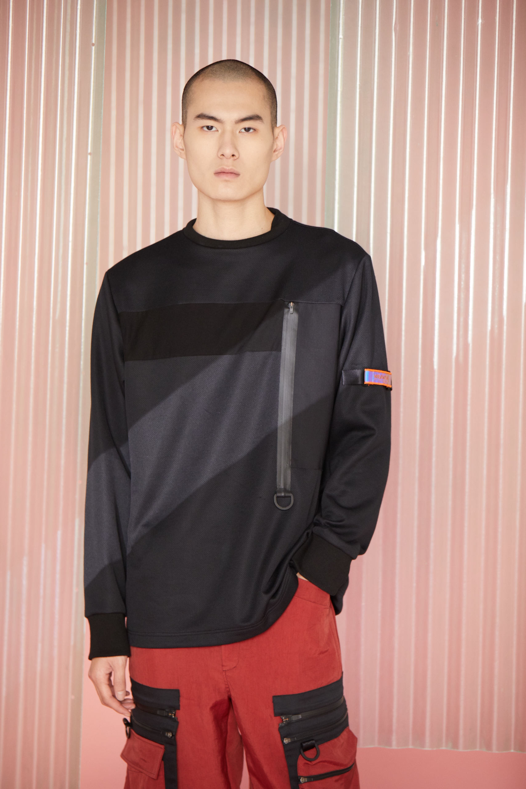 立領幾何針織衫 - 黑