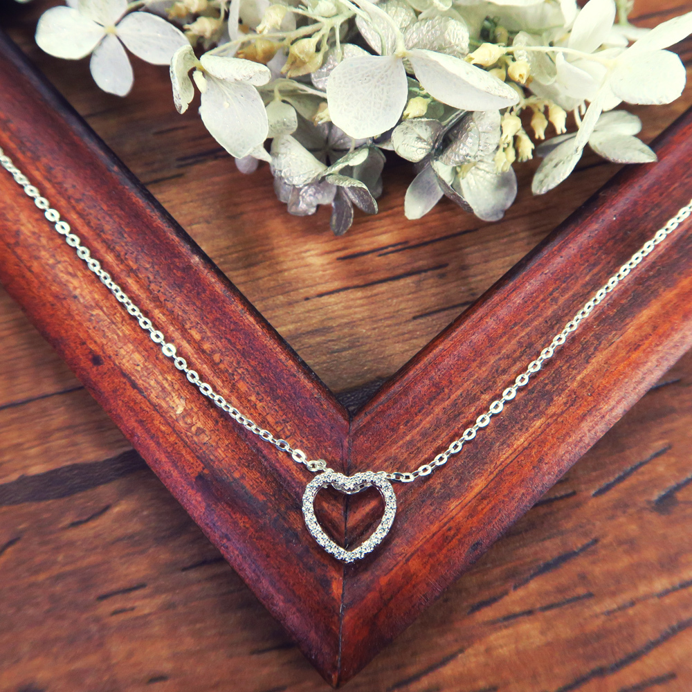 綺麗愛心環鑽 純銀項鍊 (16吋/18吋可選)