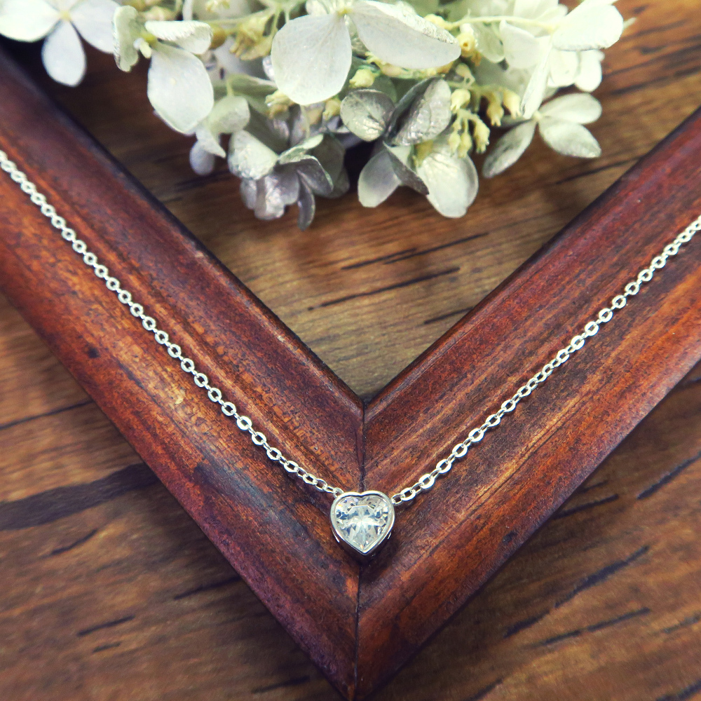 浪漫心光 愛心小鑽 純銀項鍊 (16吋/18吋可選)