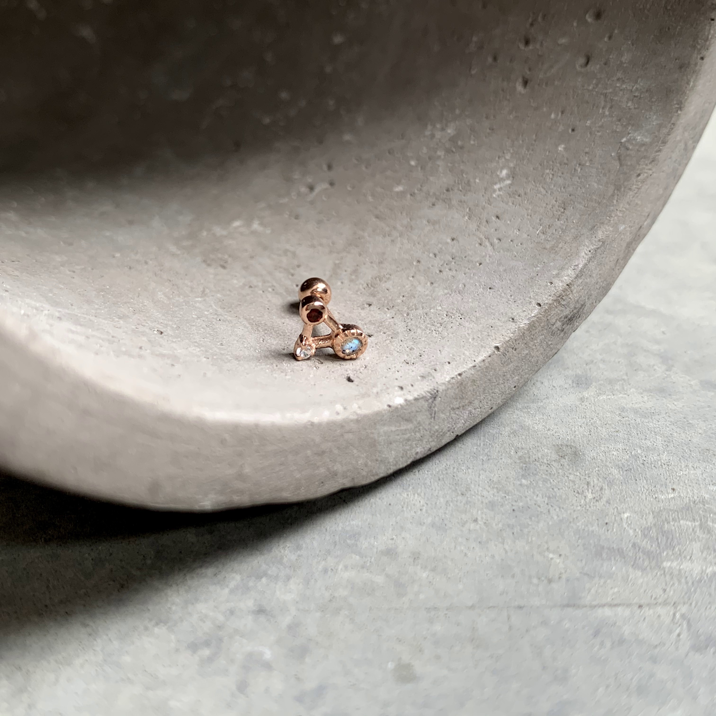 星空三角石榴拉長石轉珠耳環