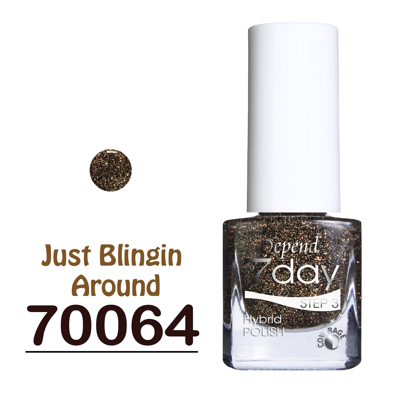 7day 仿GEL甲快乾甲油 70064 咖啡底色配濃密金桐色閃粉 (半透明)