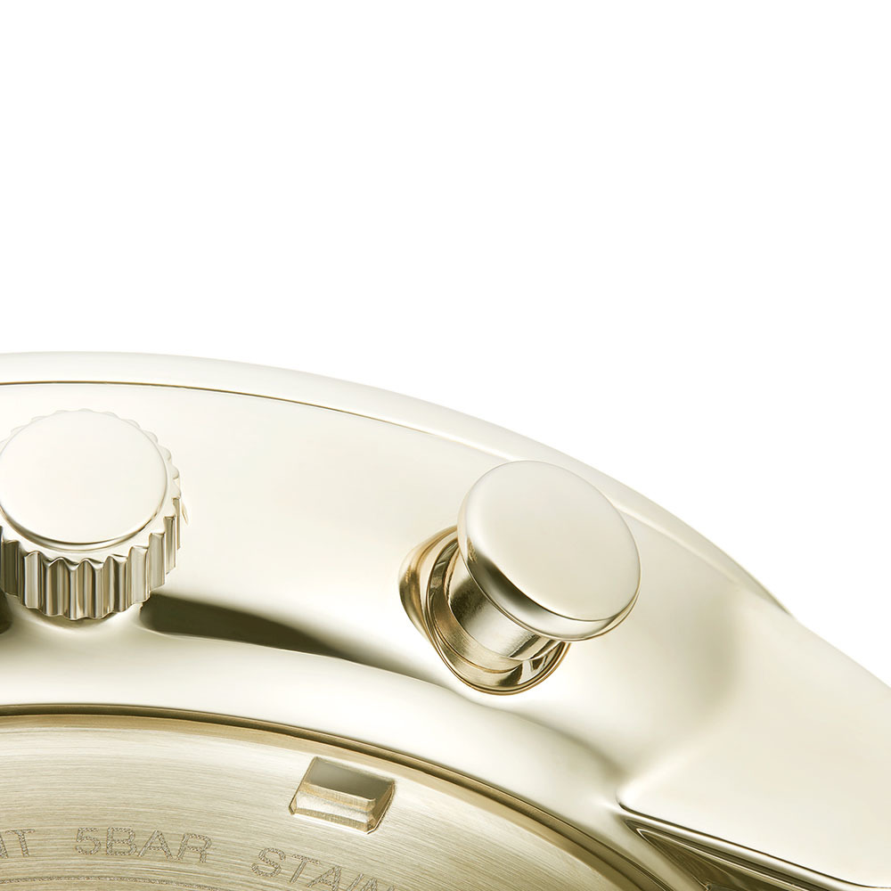 萬年鐘錶 - 三宅一生 ISSEY MIYAKE   岩崎 一郎 | Ichiro Iwasaki   淡金色錶框三眼皮革男錶 NYAD009Y / VD57-0620G  錶徑42.4MM