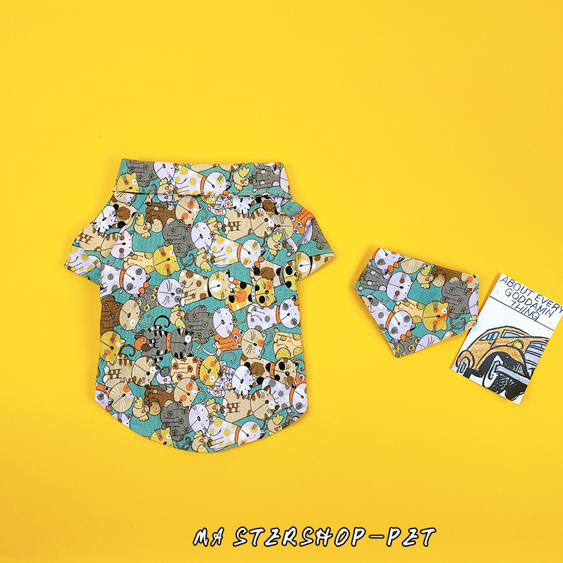 MASTERSHOP🔥 潮牌宠物衬衣🤩 彩色猫咪图案 附送口水巾