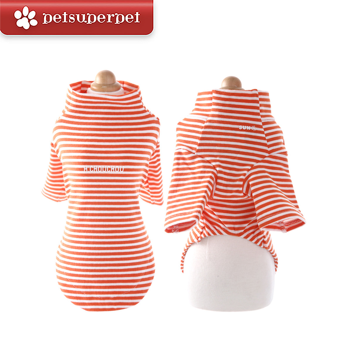 H.CHOUCHOU - 純棉彈力針織條紋打底衫 - 橙色 (平行進口貨品) [5尺寸]