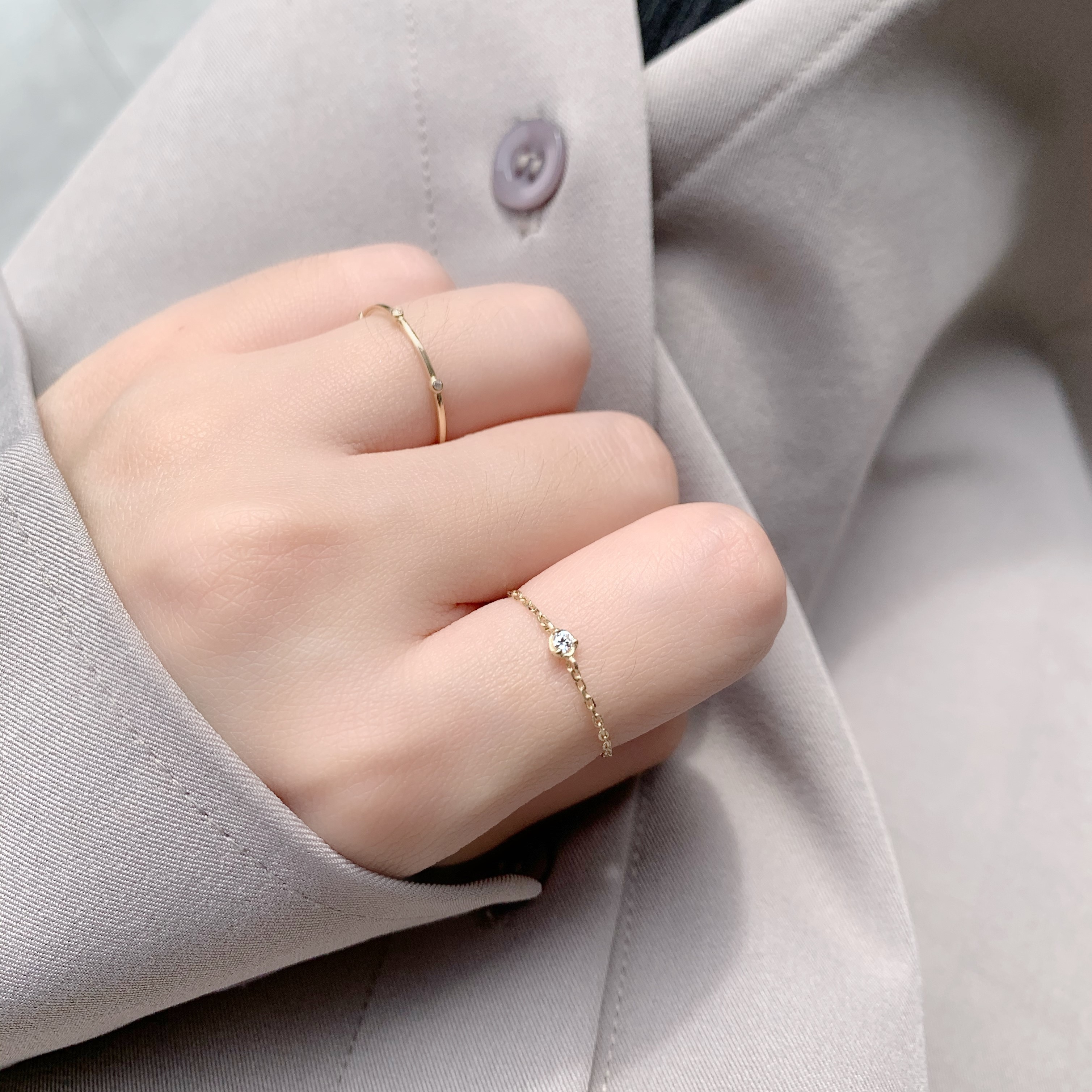 14K經典小圓三爪真鑽鏈戒