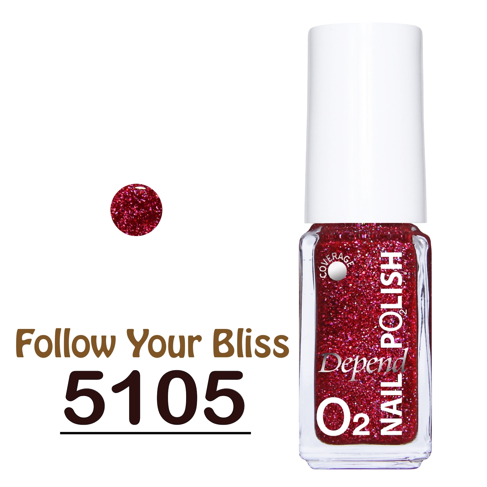 O2 甲油 5105 暗紅底色配桃紅碎粒閃粉 (不透明)