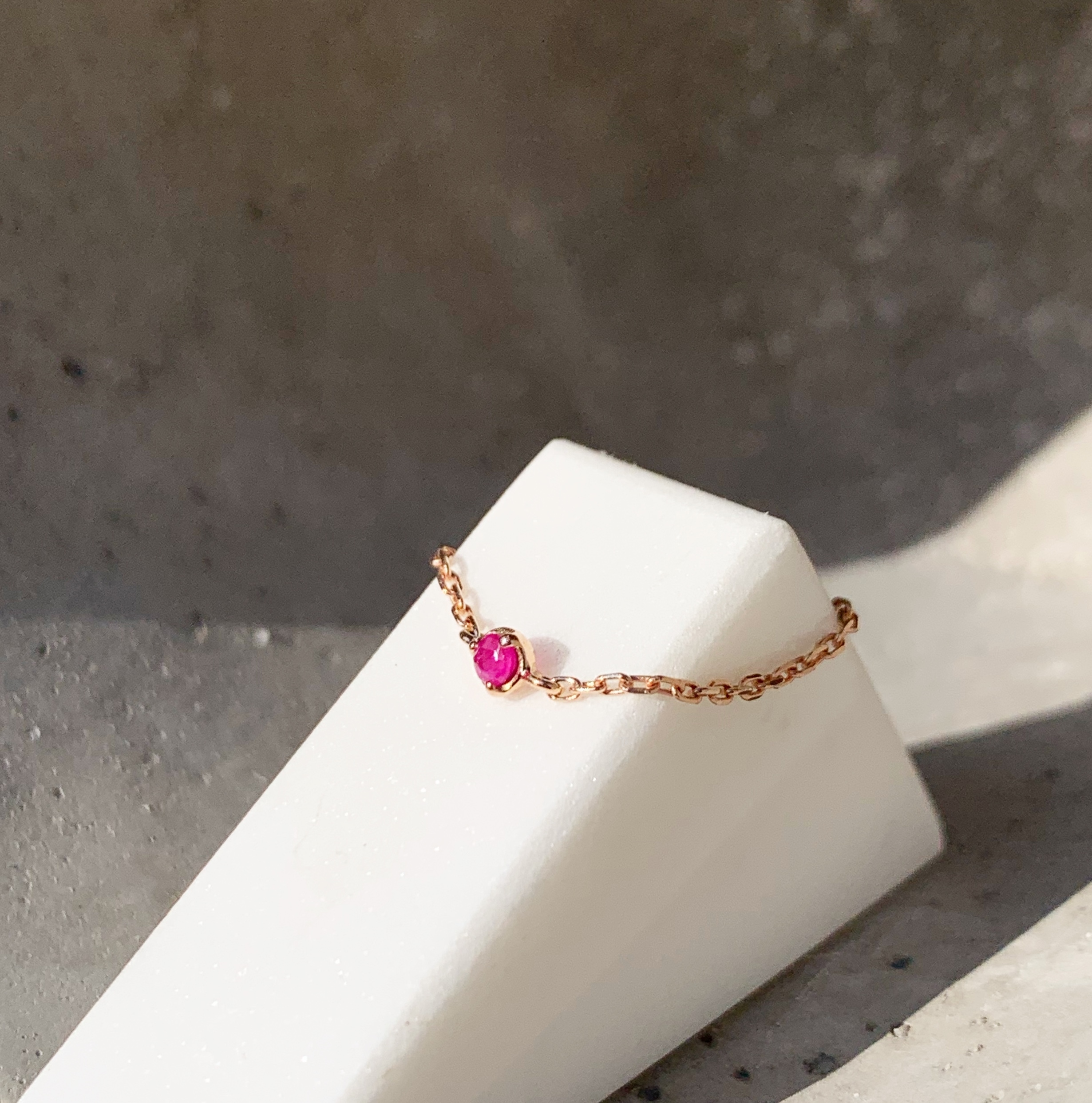 14K 經典小圓三爪紅寶石鏈戒