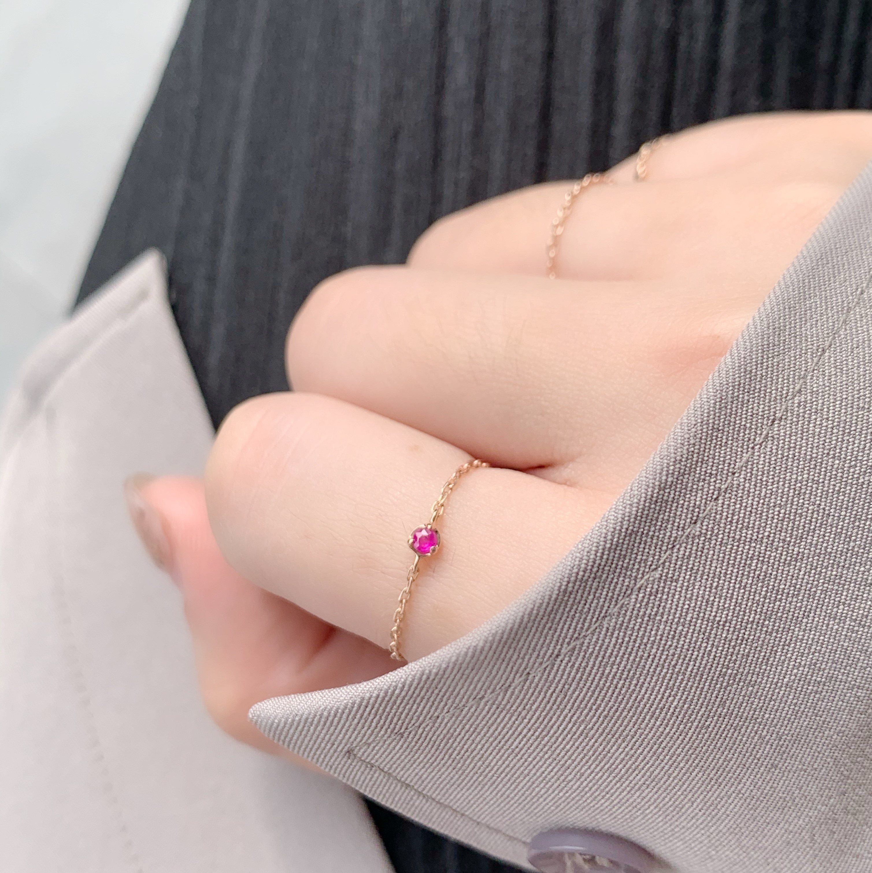 14K 經典小圓三爪紅寶石鏈戒