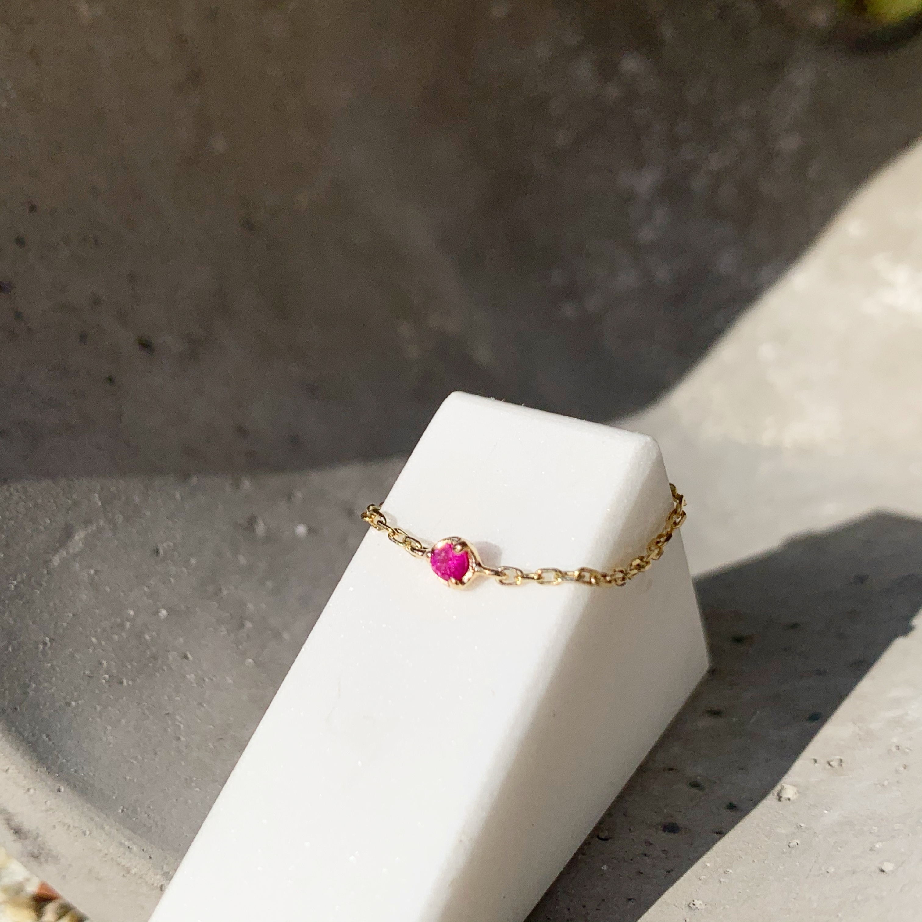 14K 經典小圓三爪紅寶石鏈戒