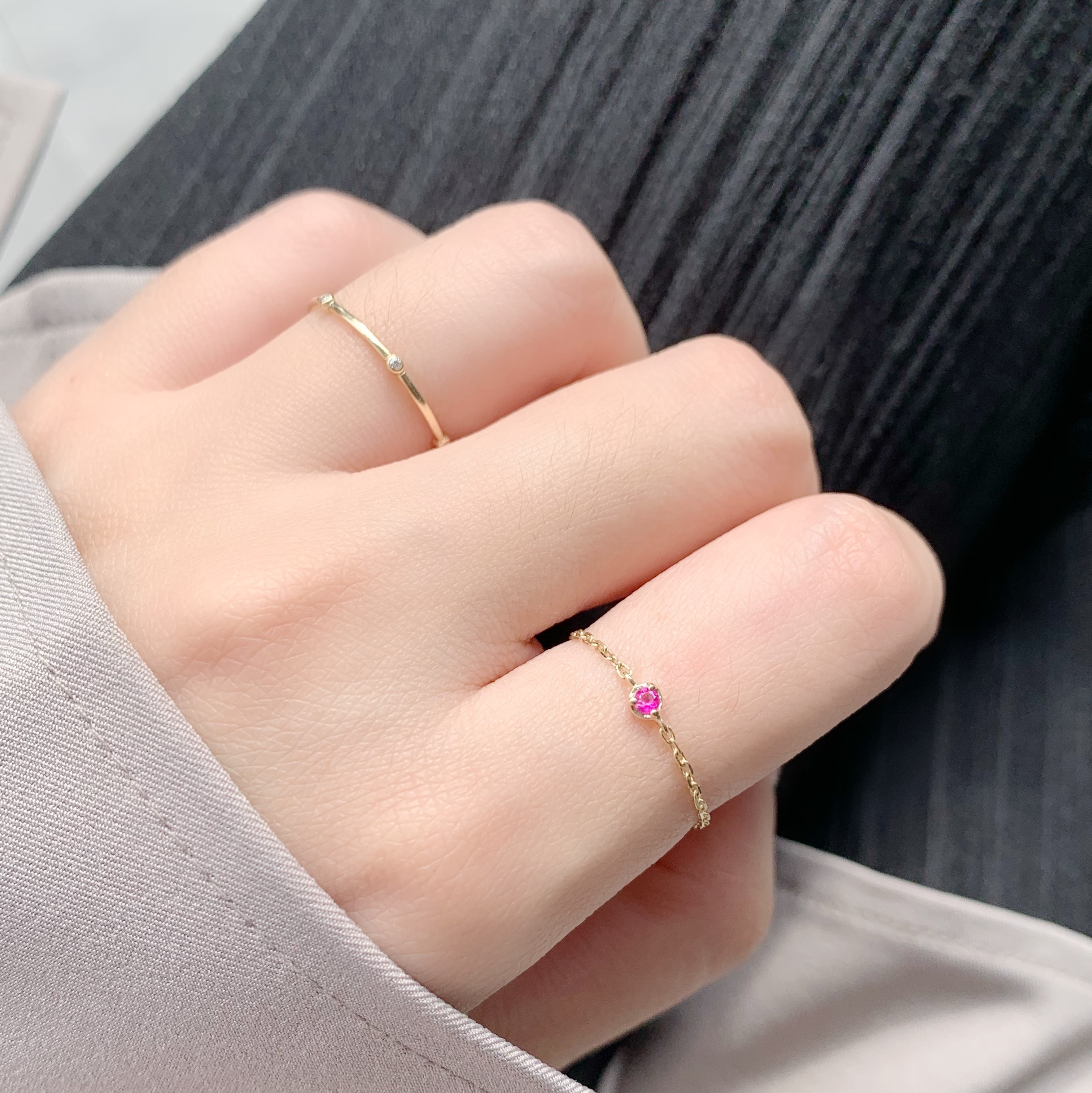 14K 經典小圓三爪紅寶石鏈戒