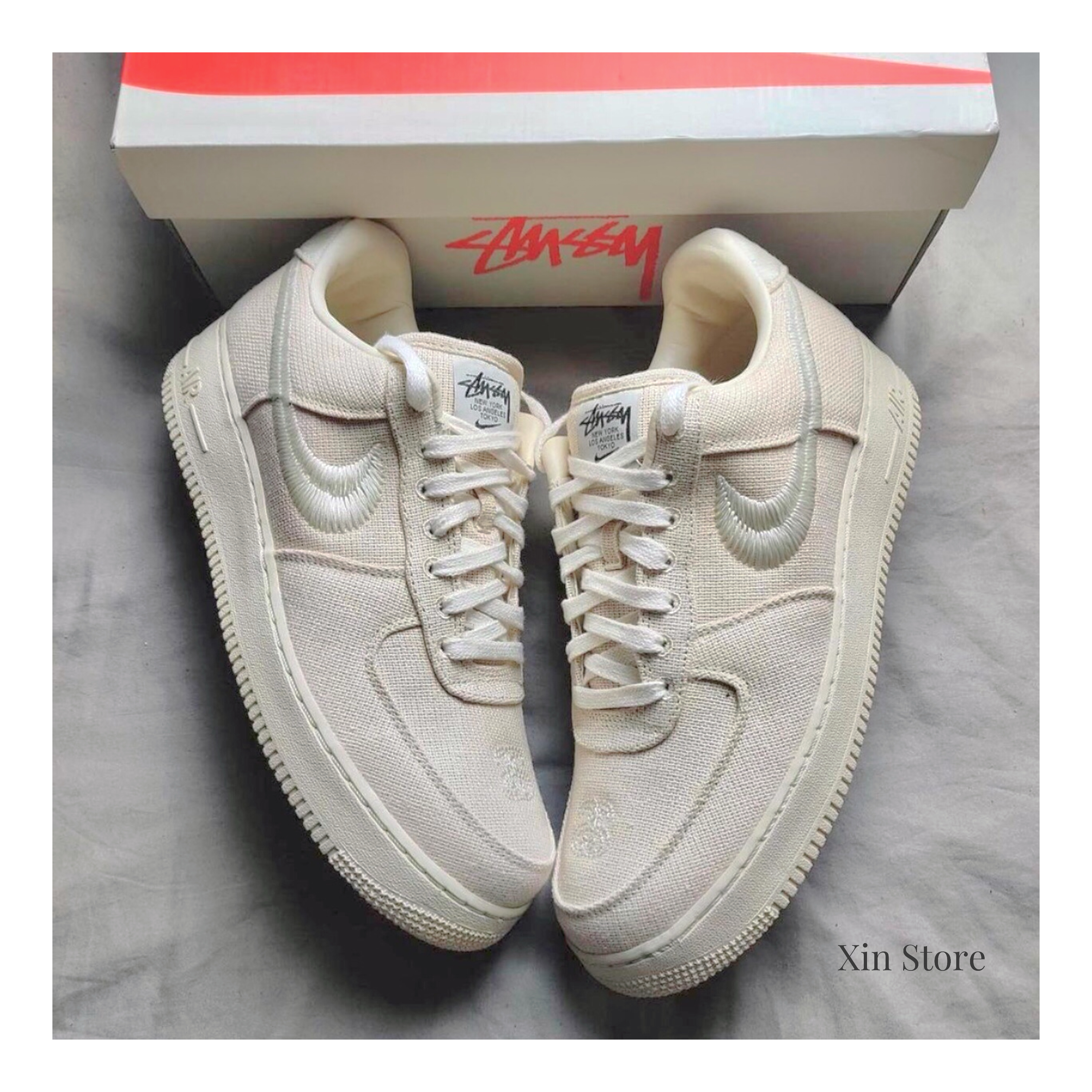 Stüssy x Nike air force 1 Fossil Black 聯名 刺繡 沙色 黑色