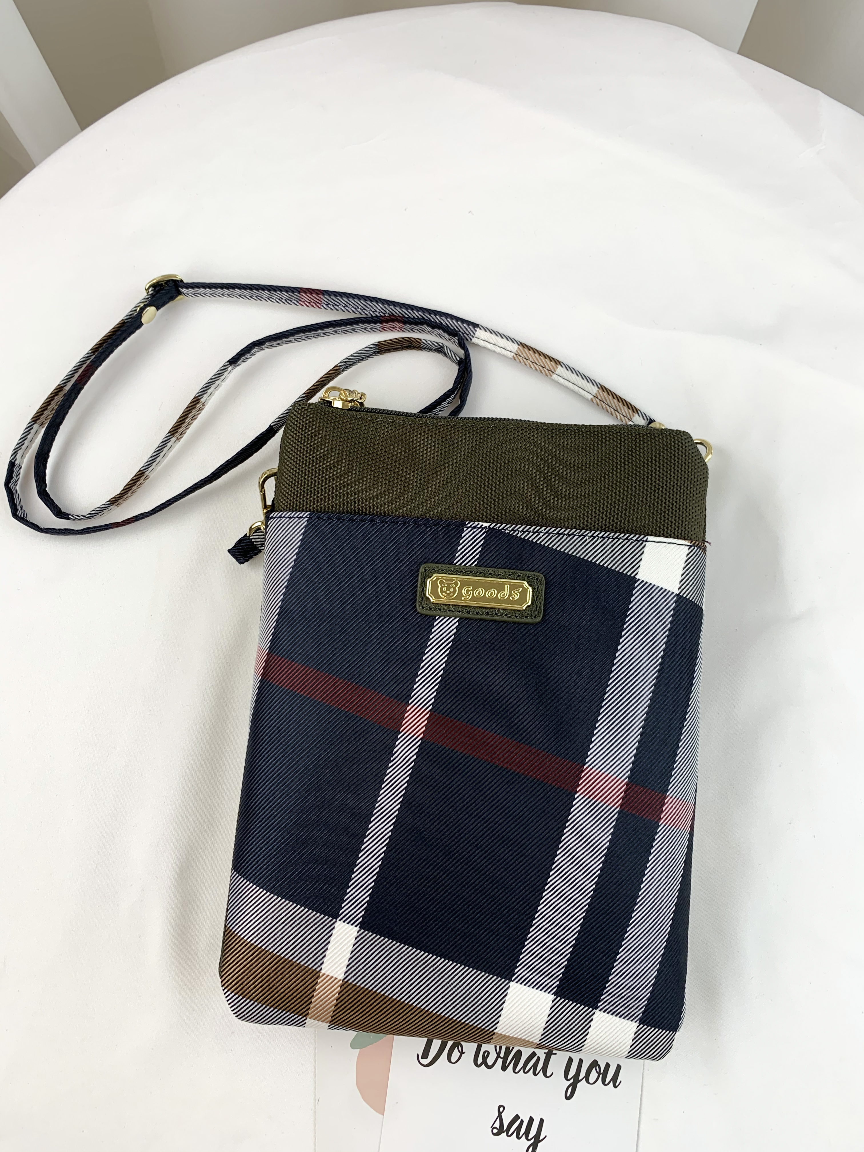 GOODS 大格綠拼色 雙層手機側背包  #2505-1