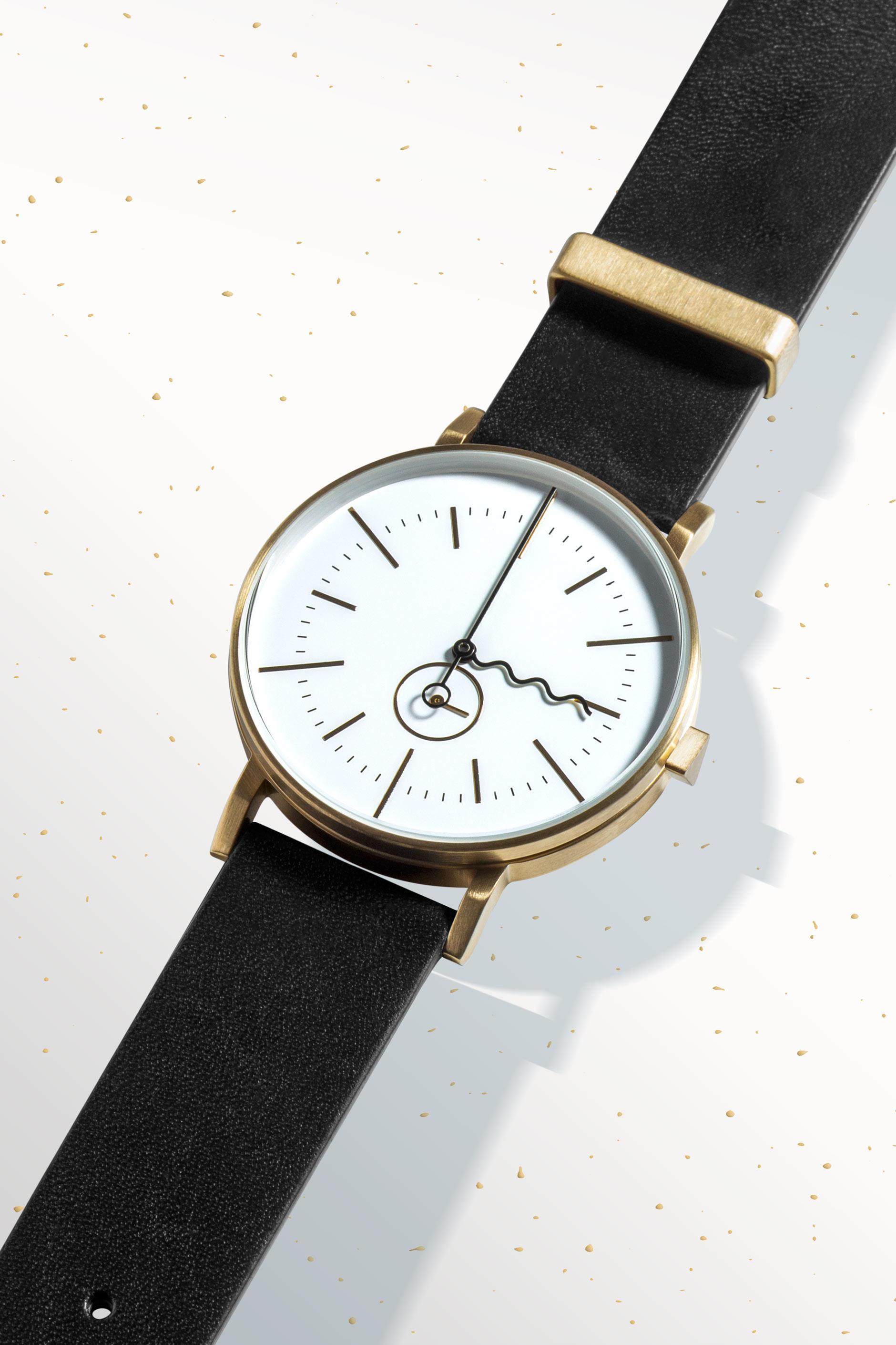 AÃRK｜TIDE-Gold簡約設計皮革腕錶（金色）