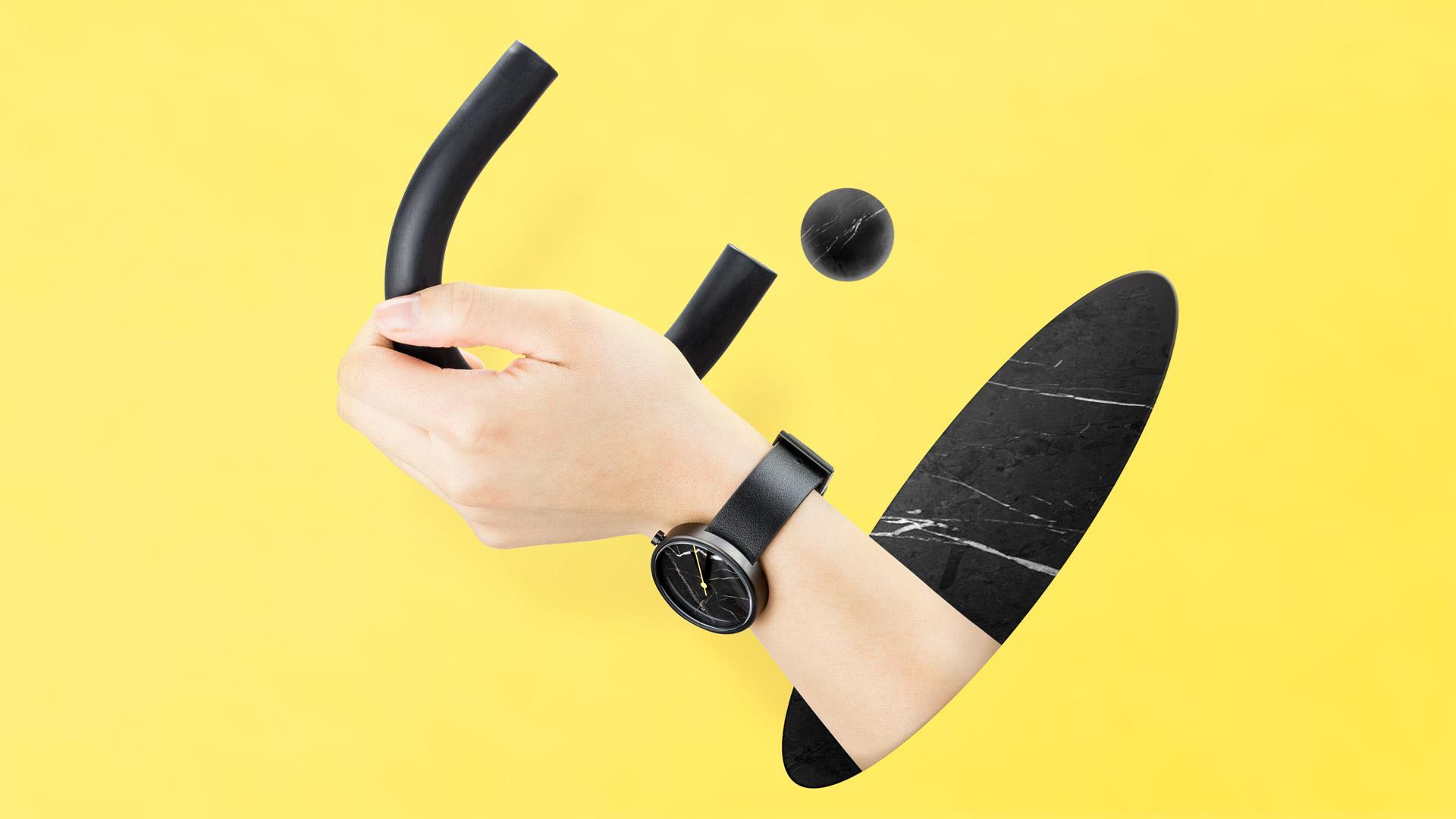 AÃRK｜MARBLE-Nero簡約設計皮革腕錶（黑白石紋）