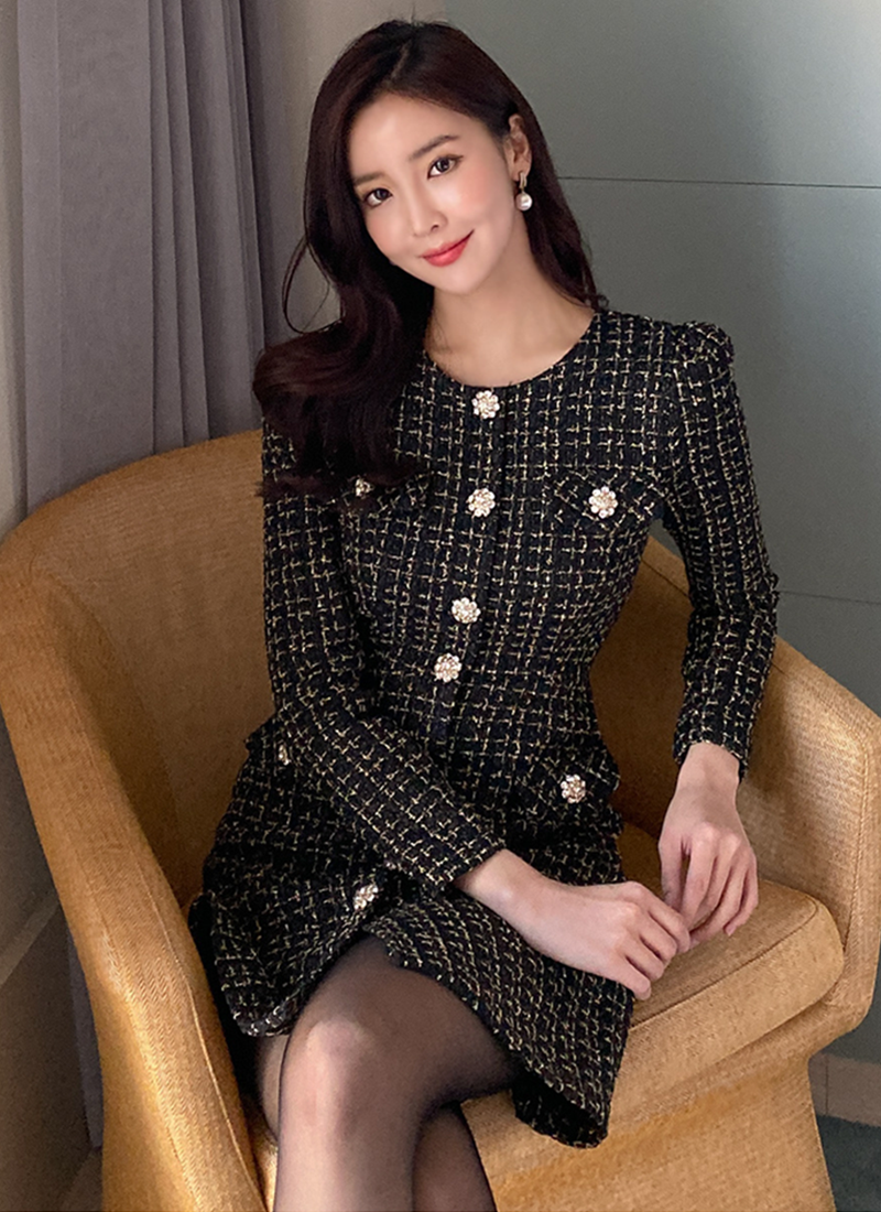 [現貨] 香香風優雅排釦洋裝(黑色) [ S,M ]