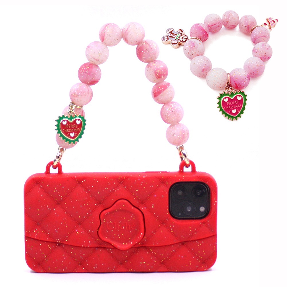 Candies iPhone 11 Pro - 幻彩水晶手提晚宴包(紅)(附聖誕手鏈)