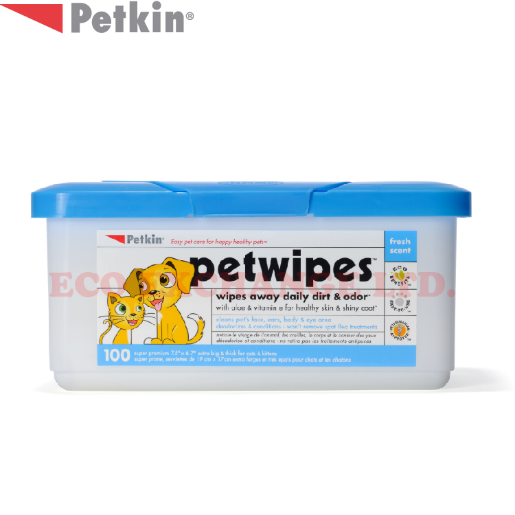 Petkin - 天然蘆薈潔身紙 - 家庭裝 (100片) (適用於狗、貓、幼犬、幼貓)