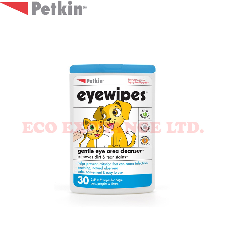 Petkin - 天然蘆薈潔眼紙 - 輕便裝 (30片) (適用於狗、貓、幼犬、幼貓)