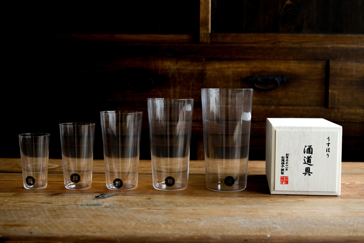 松德-薄張 酒道具 直筒杯五入(含木盒) 松德硝子玻璃杯