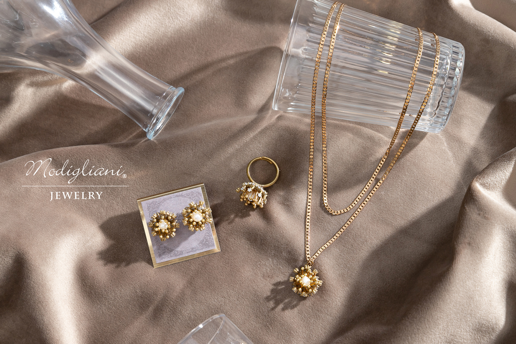 黃銅飾品,黃銅,鋯石,天然珍珠,華麗,花苞,項鍊,雙層項鍊