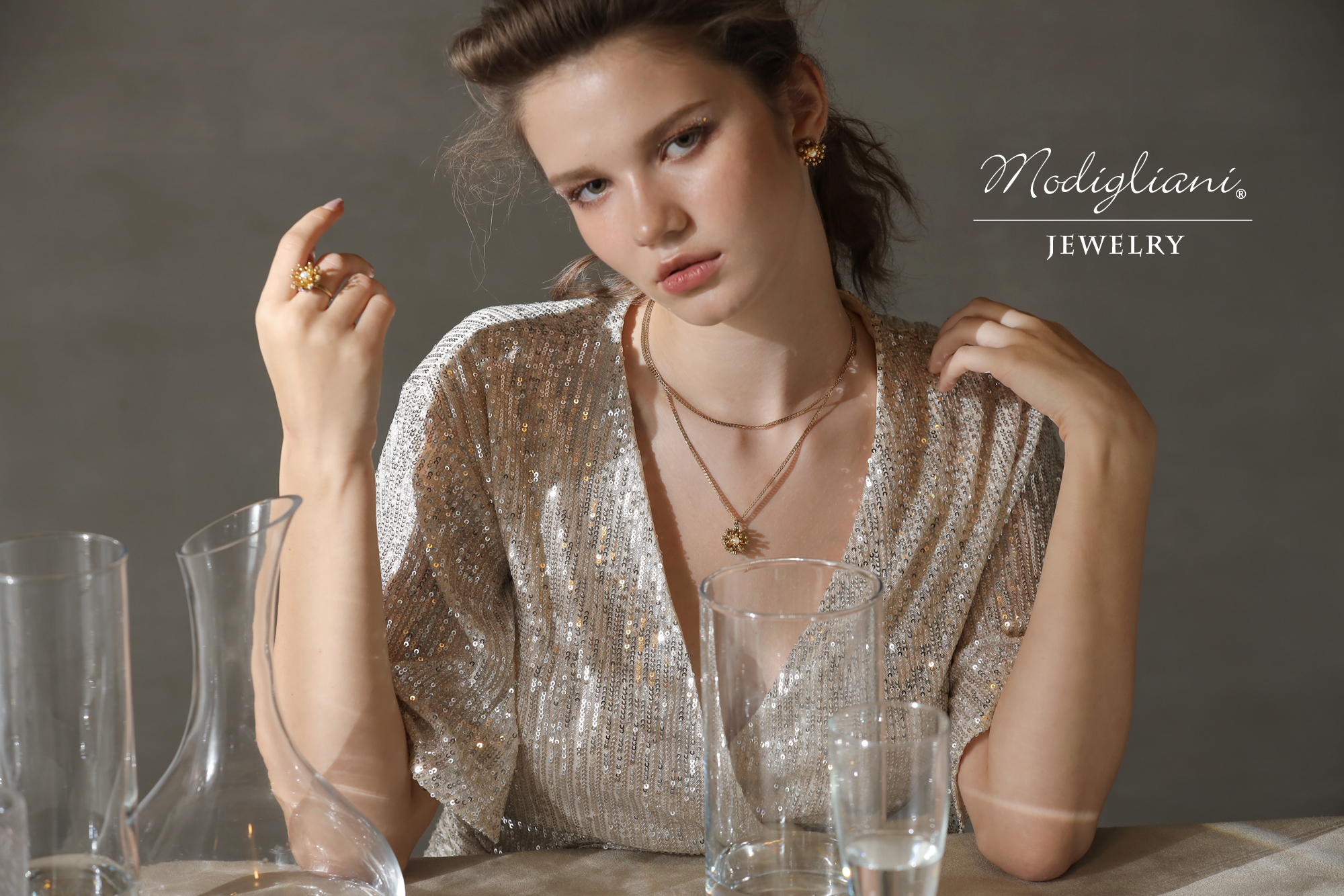 黃銅飾品,黃銅,鋯石,天然珍珠,華麗,花苞,項鍊,雙層項鍊