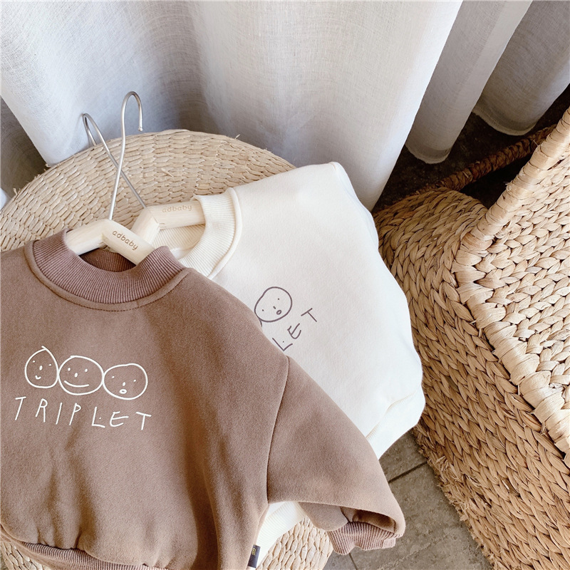 現貨 米色110cm <內刷毛>三胞胎落肩款刷毛上衣 2色