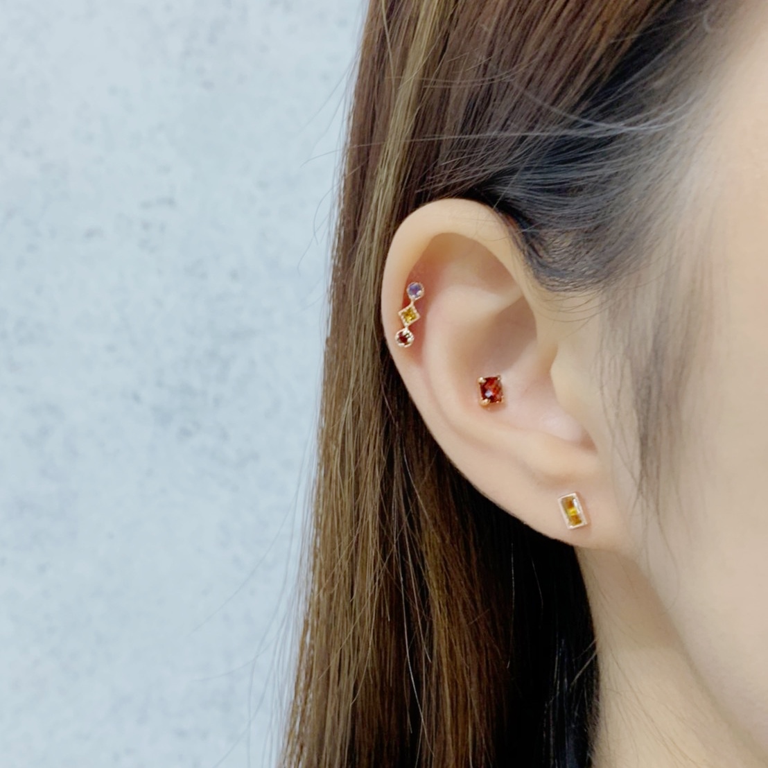 圓菱圓紅黃紫水晶轉珠耳環