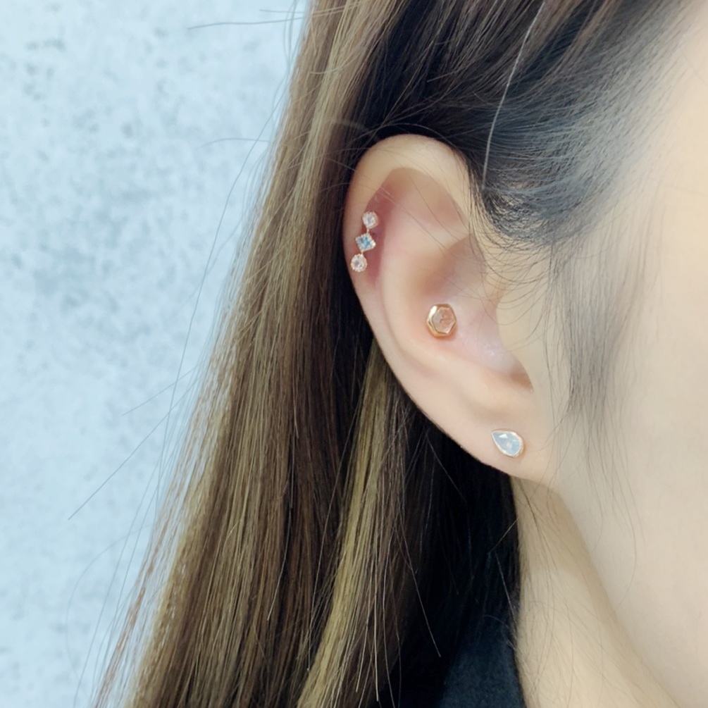 六邊形白水晶轉珠耳環