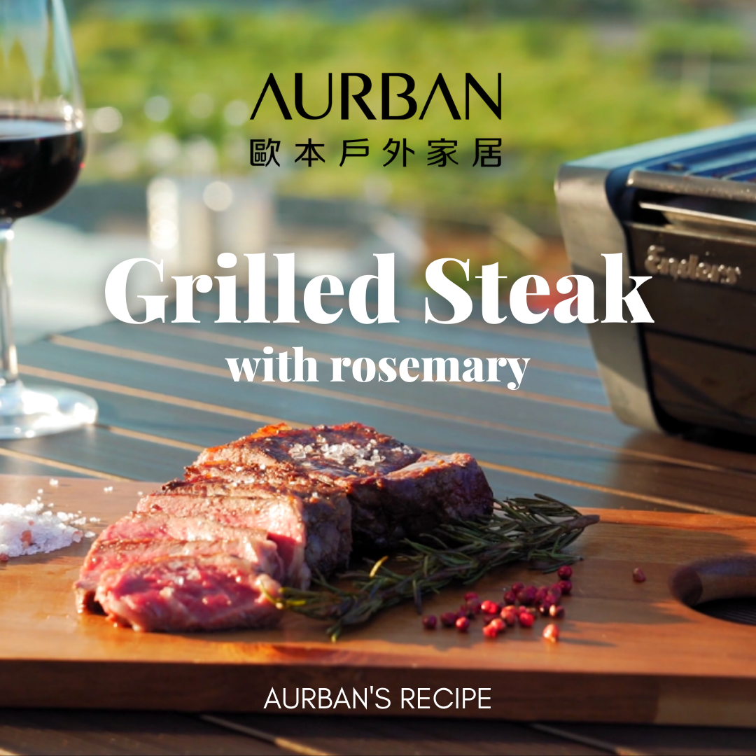 grill steak with rosemary