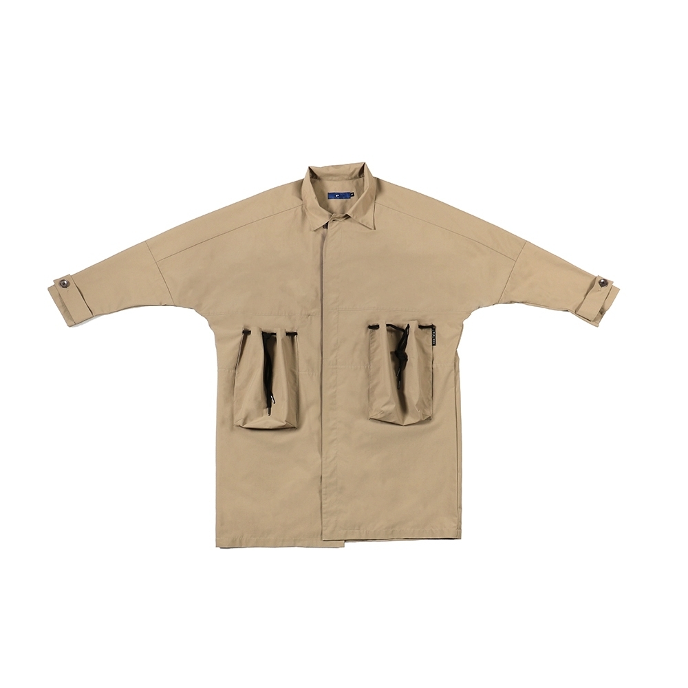 抽繩口袋風衣 - 卡其