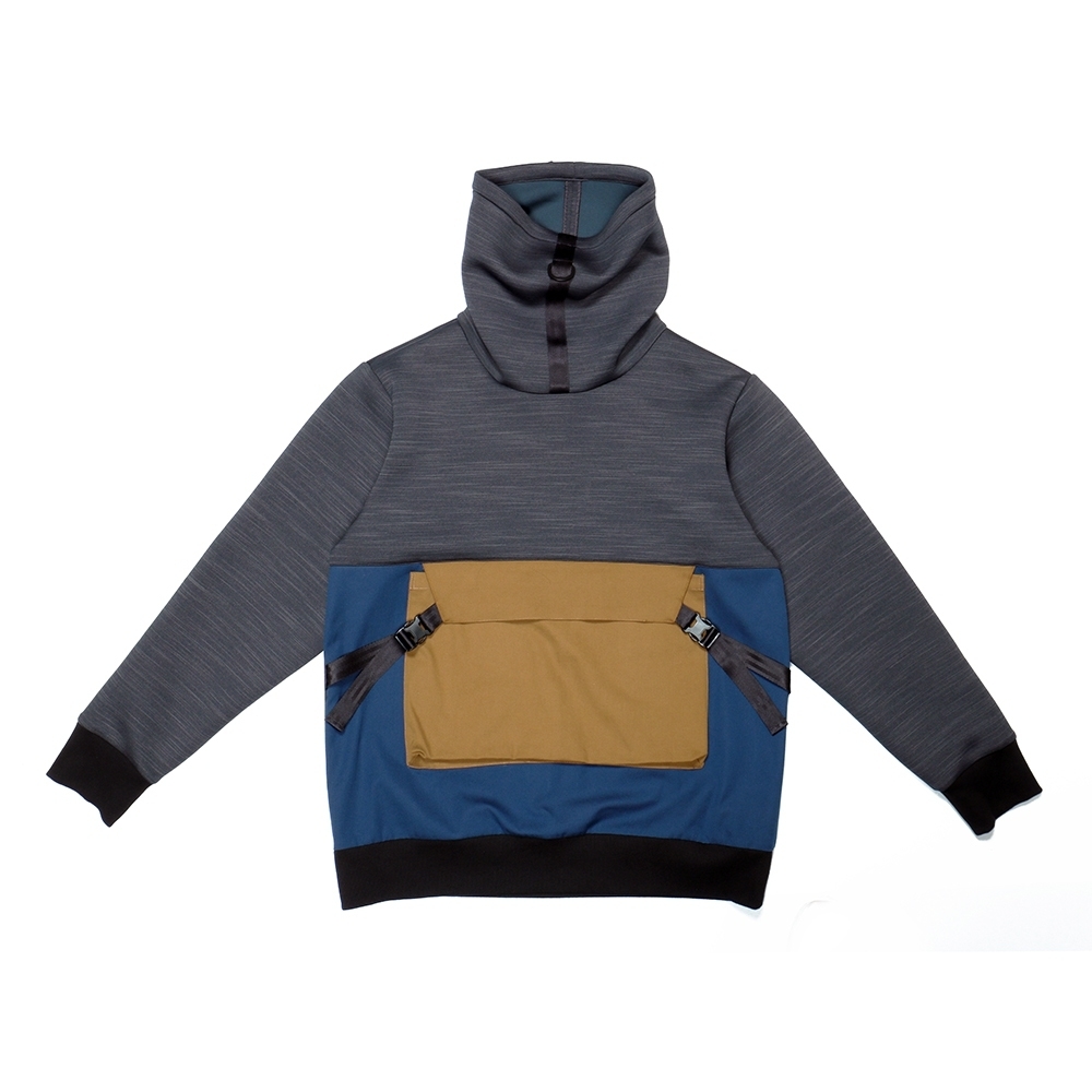 大高領口袋上衣 - 黑