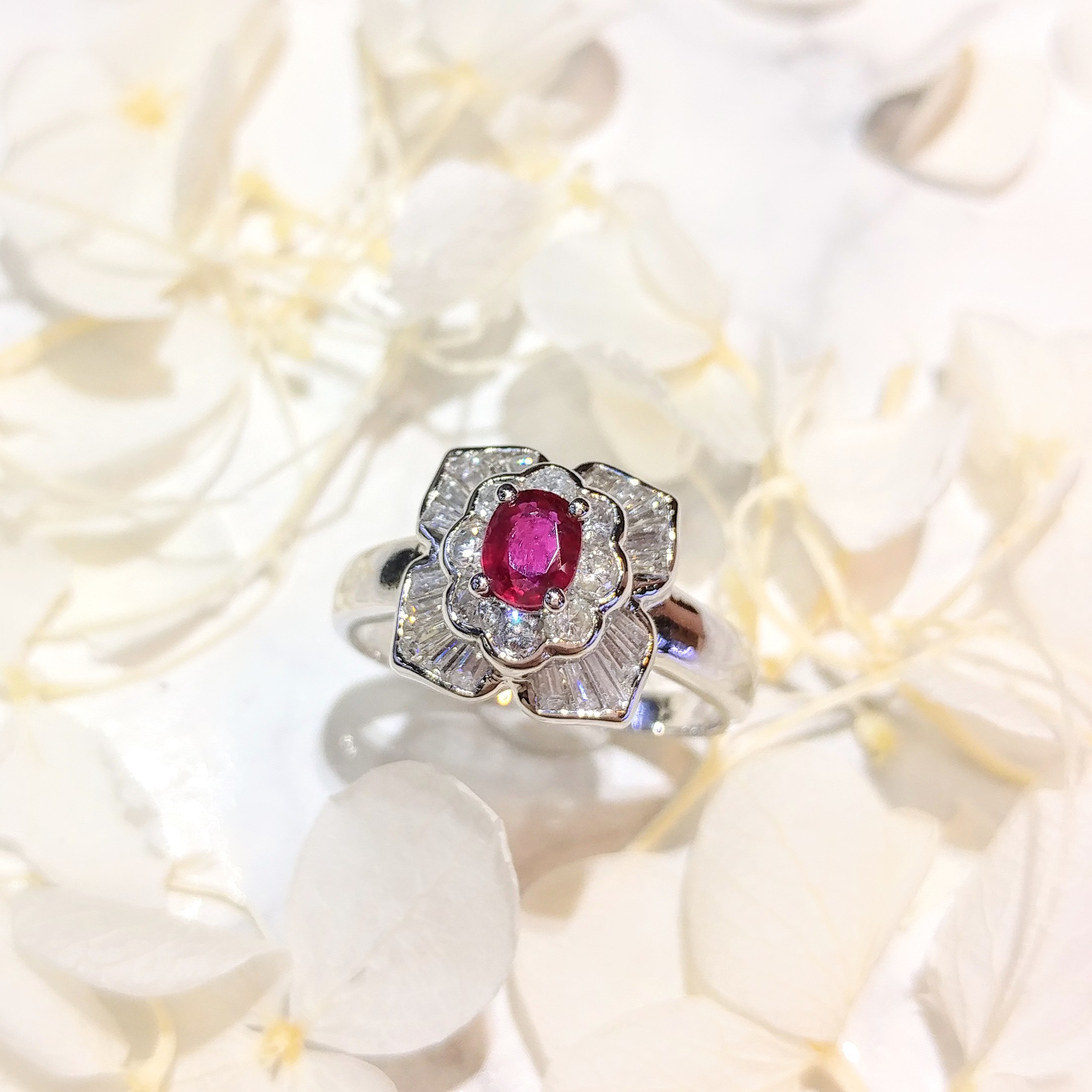 18K White Gold Ruby and Diamond Ring