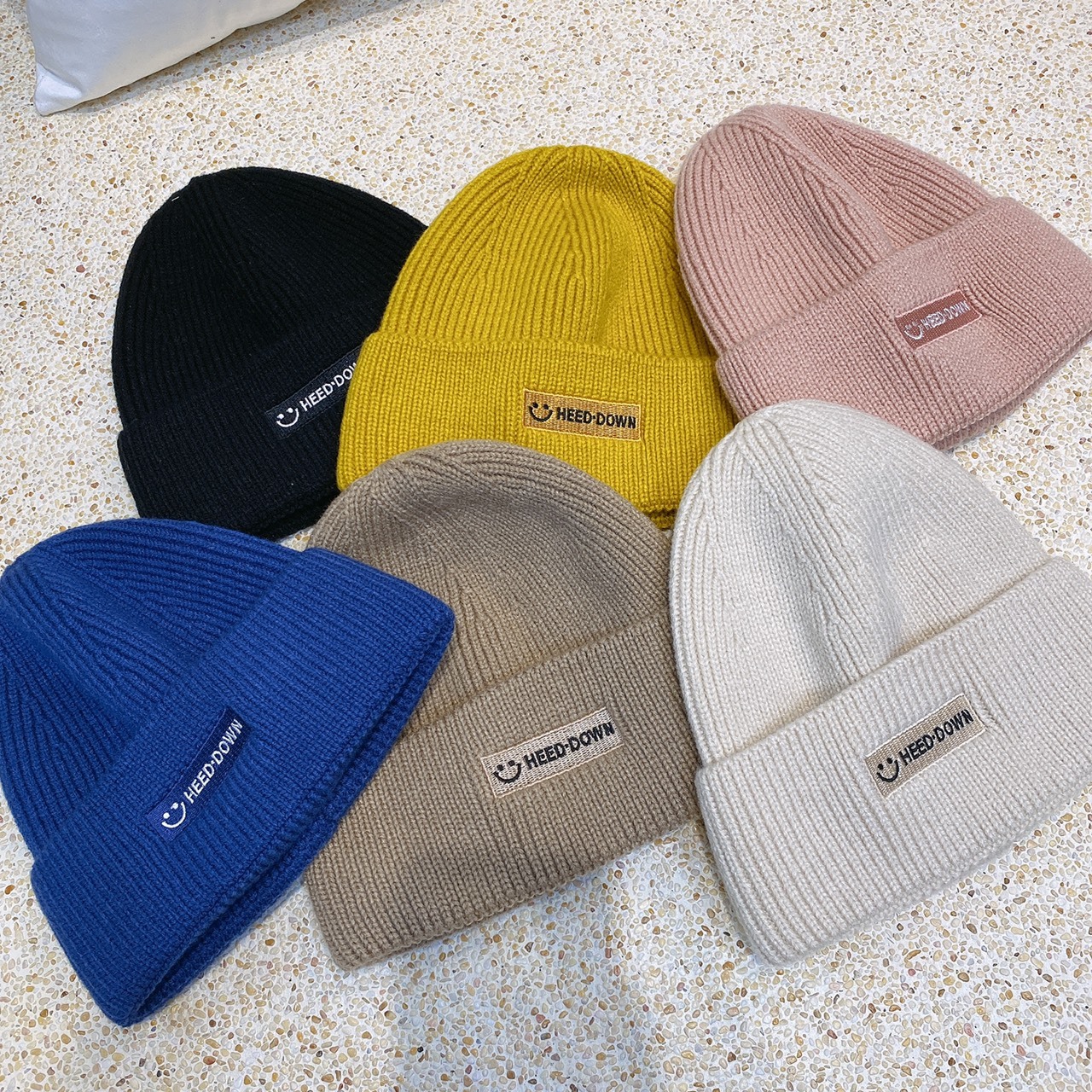 笑臉標語反折毛帽/六色