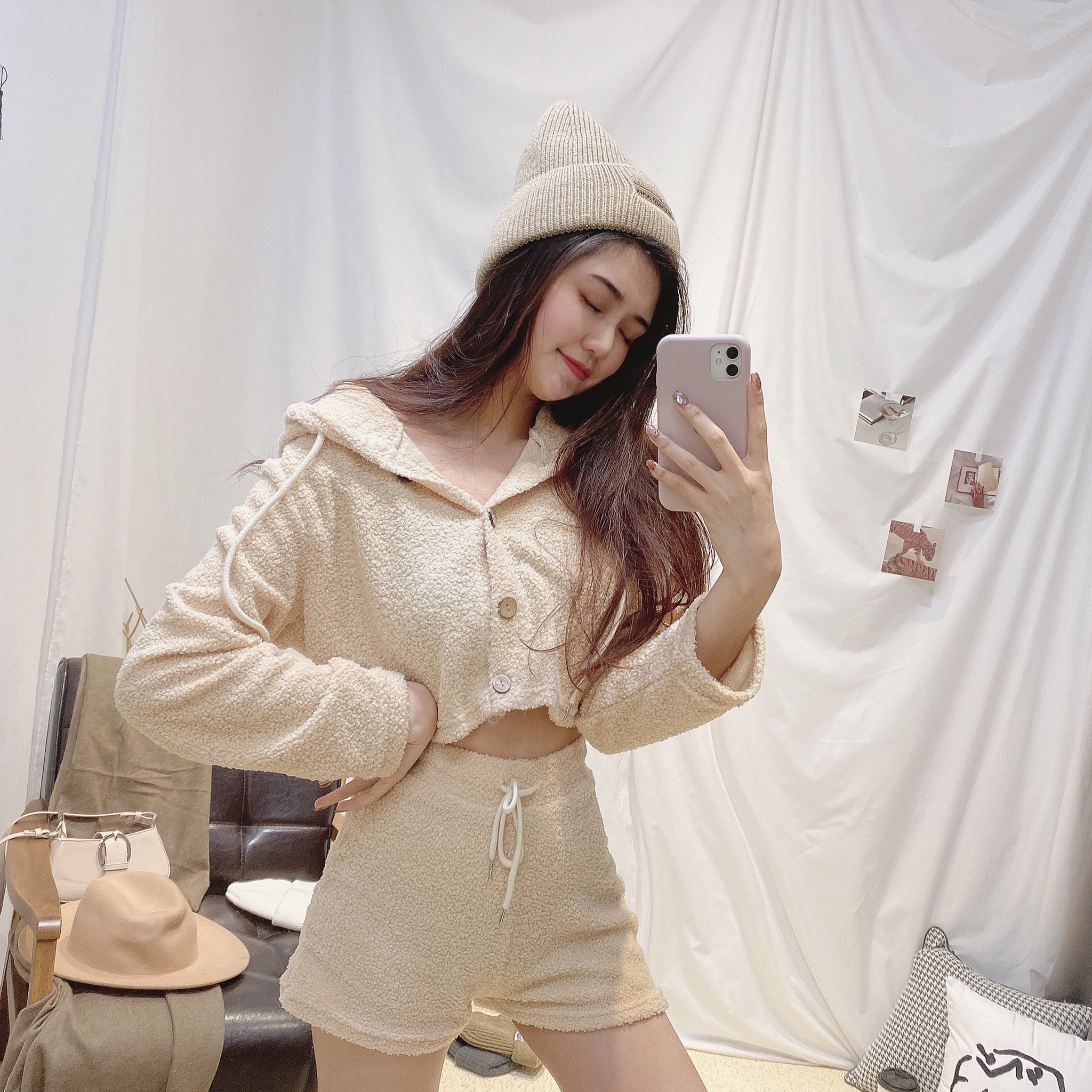 笑臉標語反折毛帽/六色