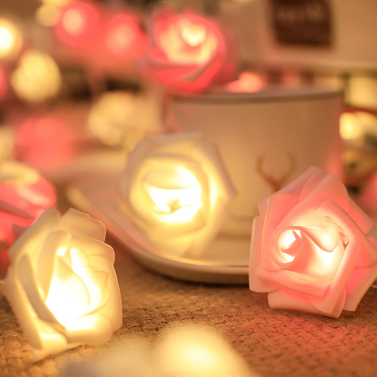 燈飾系列丨浪漫粉白玫瑰花燈串(3米20燈)