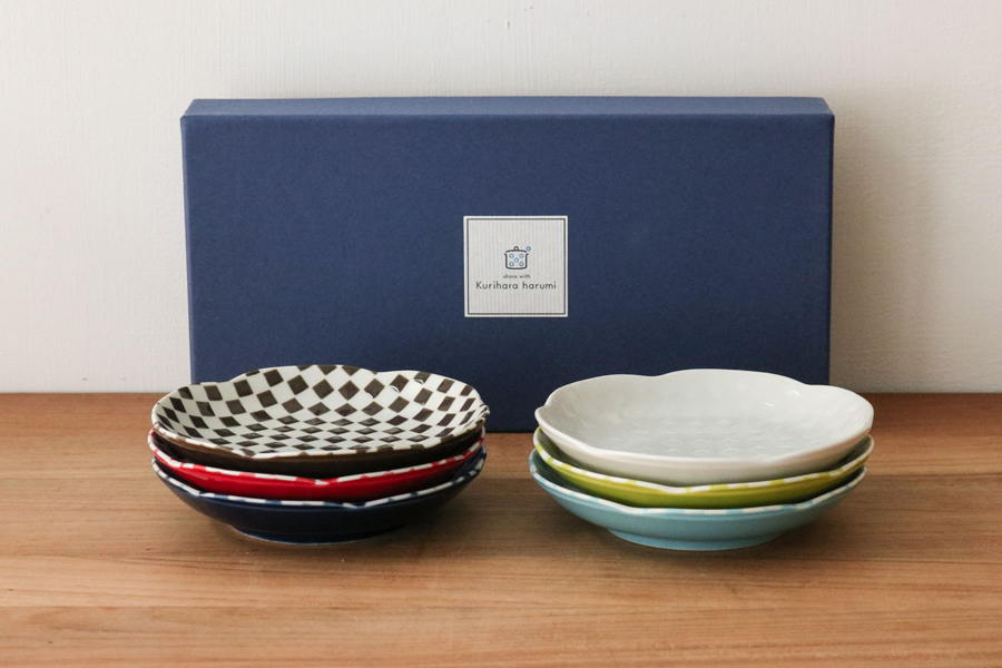 栗原晴美-市松小皿 六入組（含藍色紙盒）