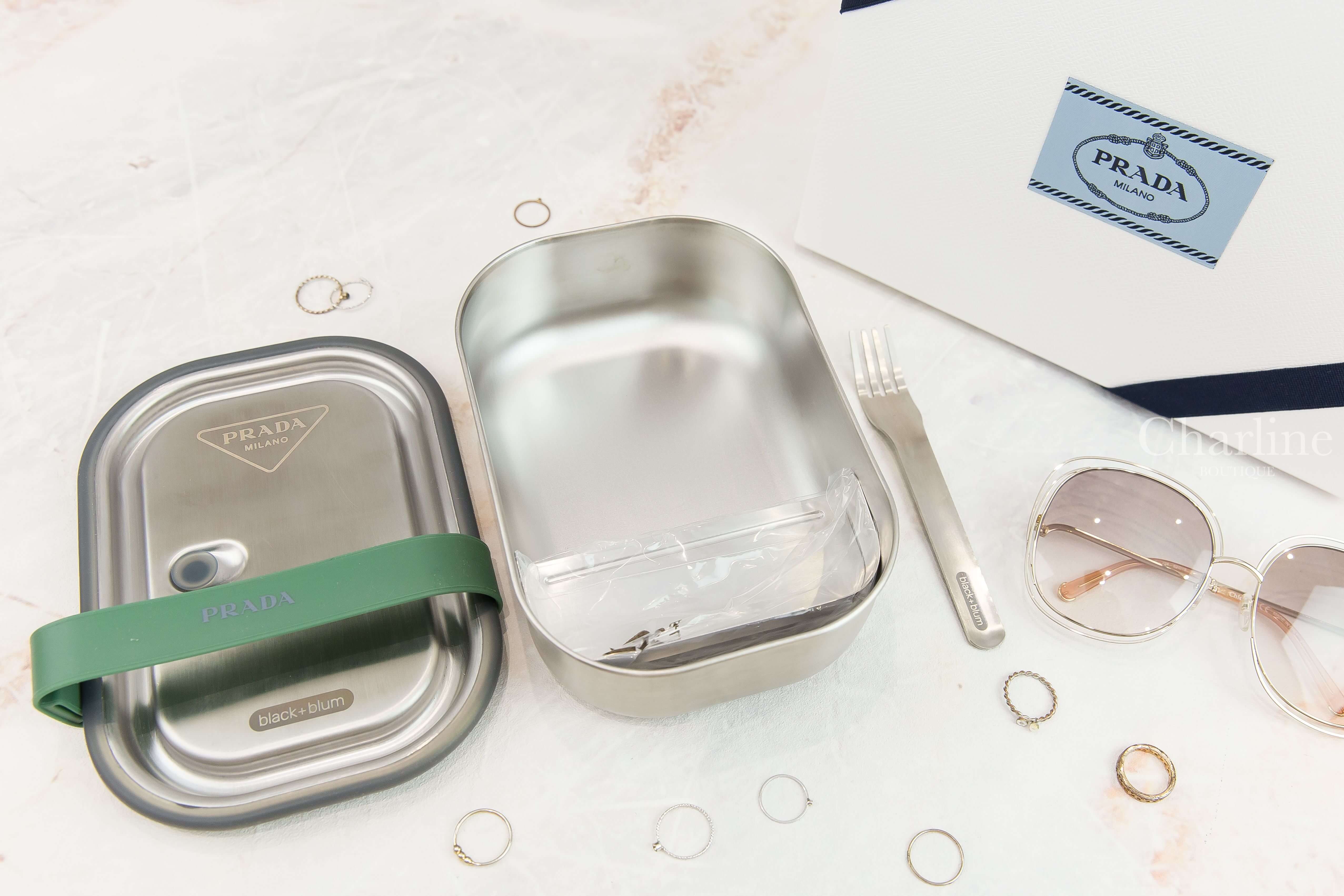 Prada Stainless Steel Lunch Box 金屬灰不鏽鋼附叉子午餐盒-Charline Boutique 精品代購