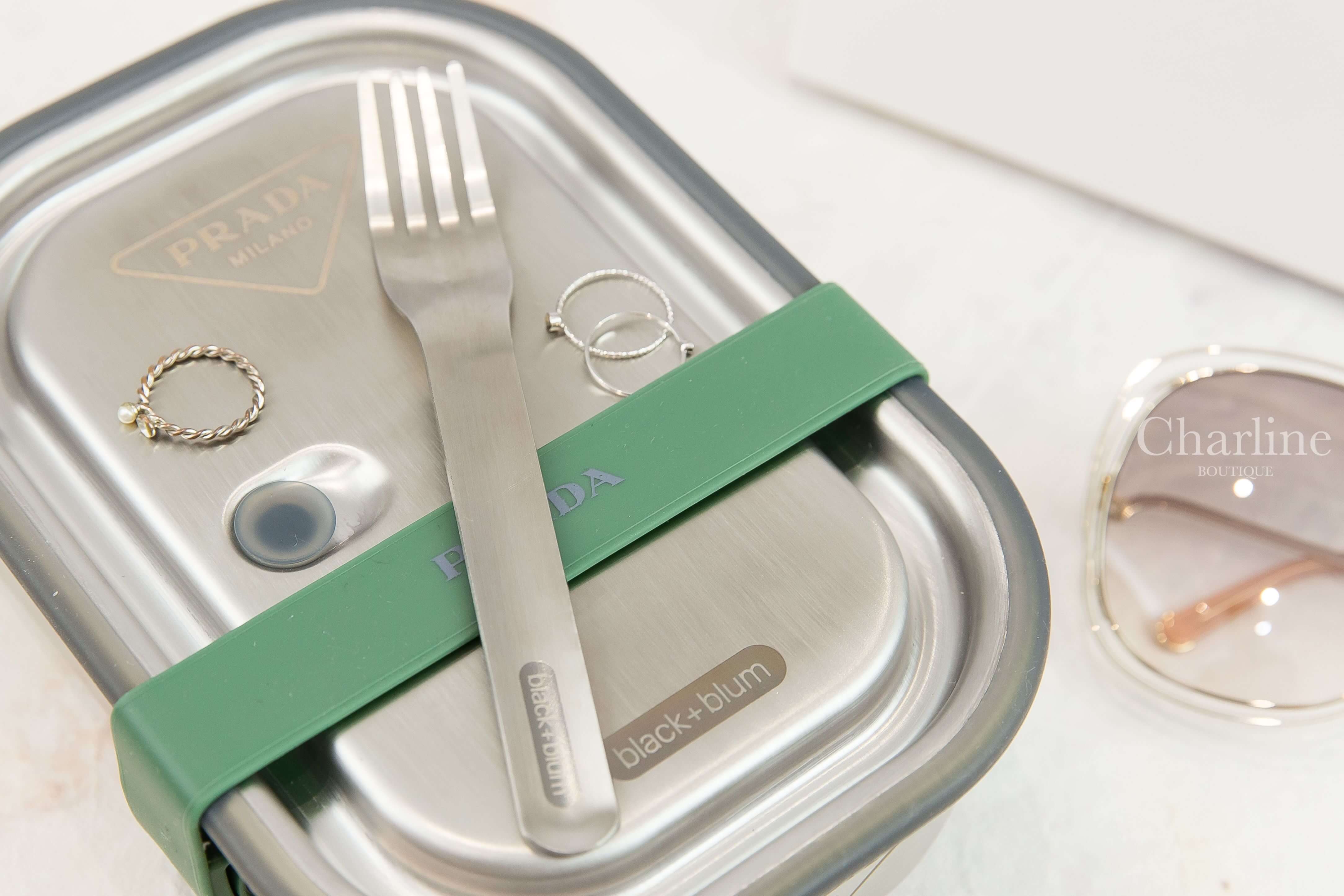 Prada Stainless Steel Lunch Box 金屬灰不鏽鋼附叉子午餐盒