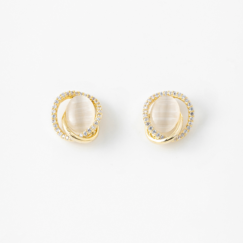 銀針 抗過敏 貓眼石 耳環