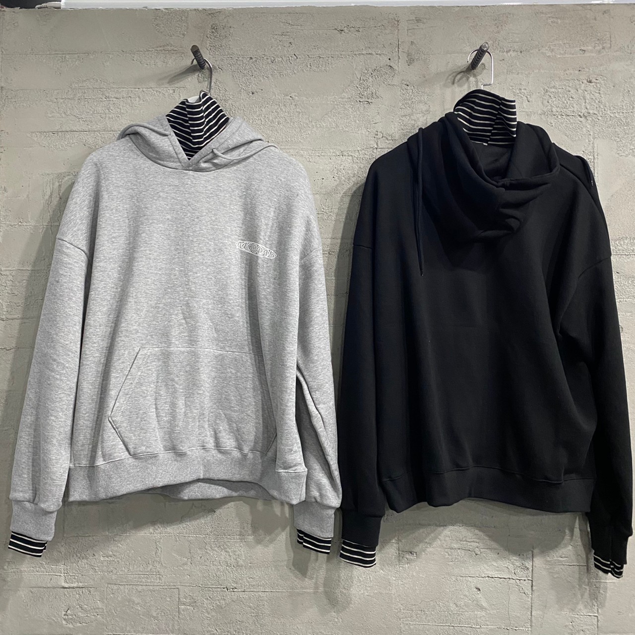 [現貨]韓國 質感 假兩件 高領 線條 帽T