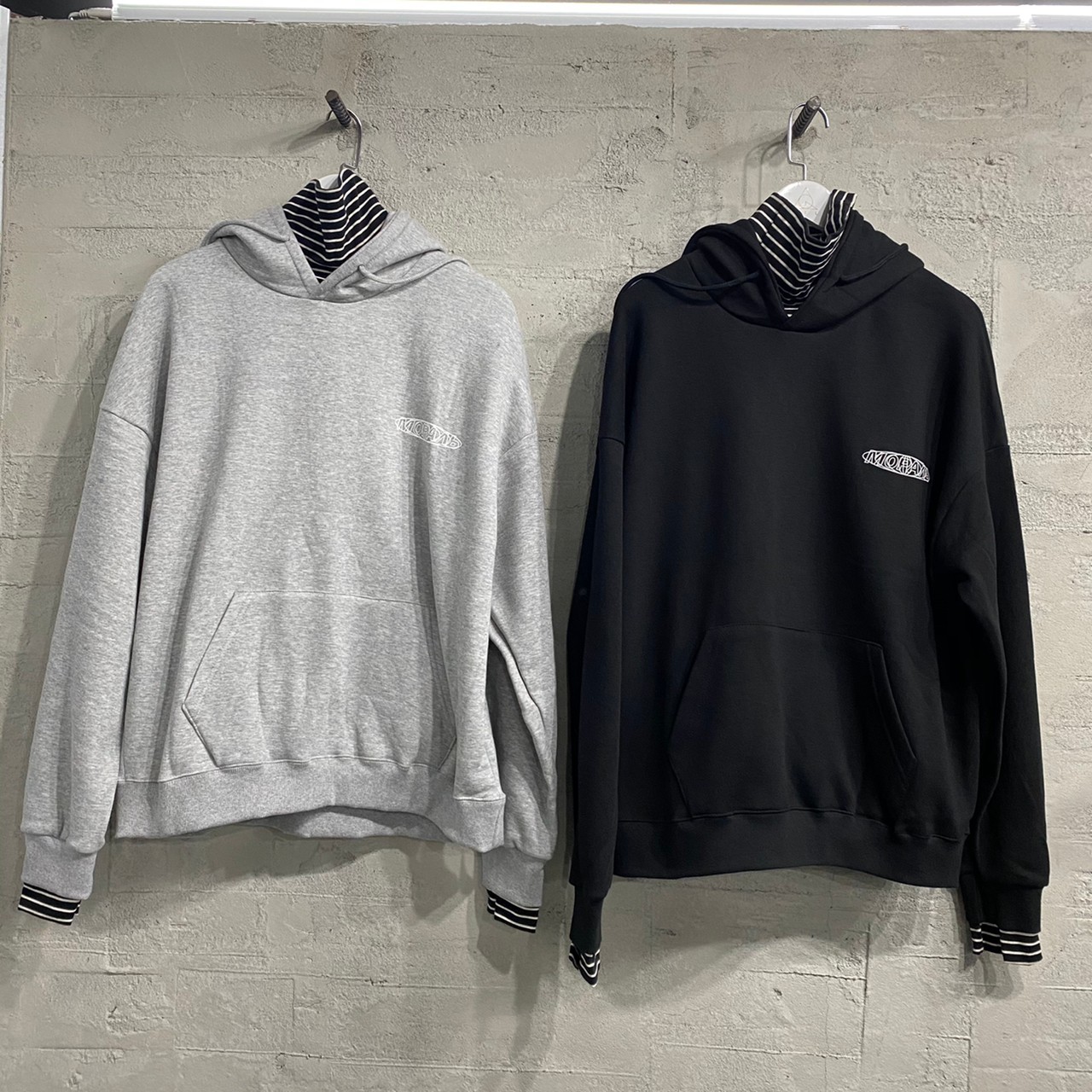 [現貨]韓國 質感 假兩件 高領 線條 帽T