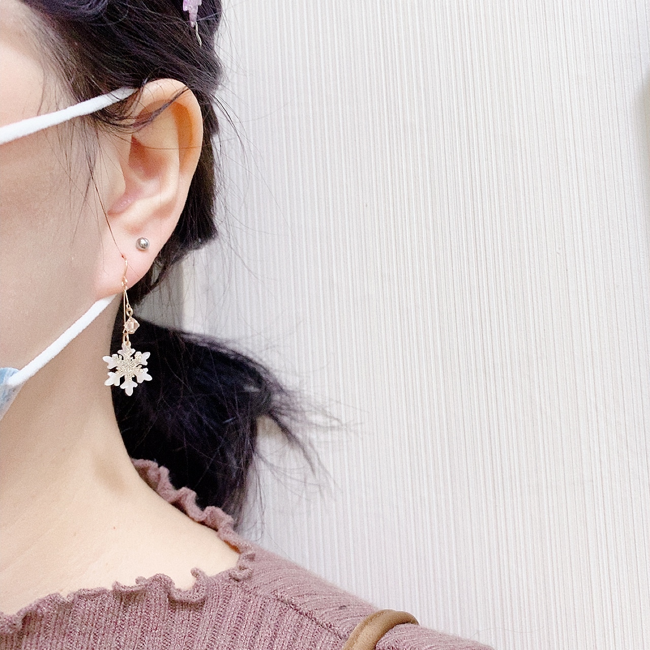 [日本制] Osewaya雙層雪花耳環 (防敏感)