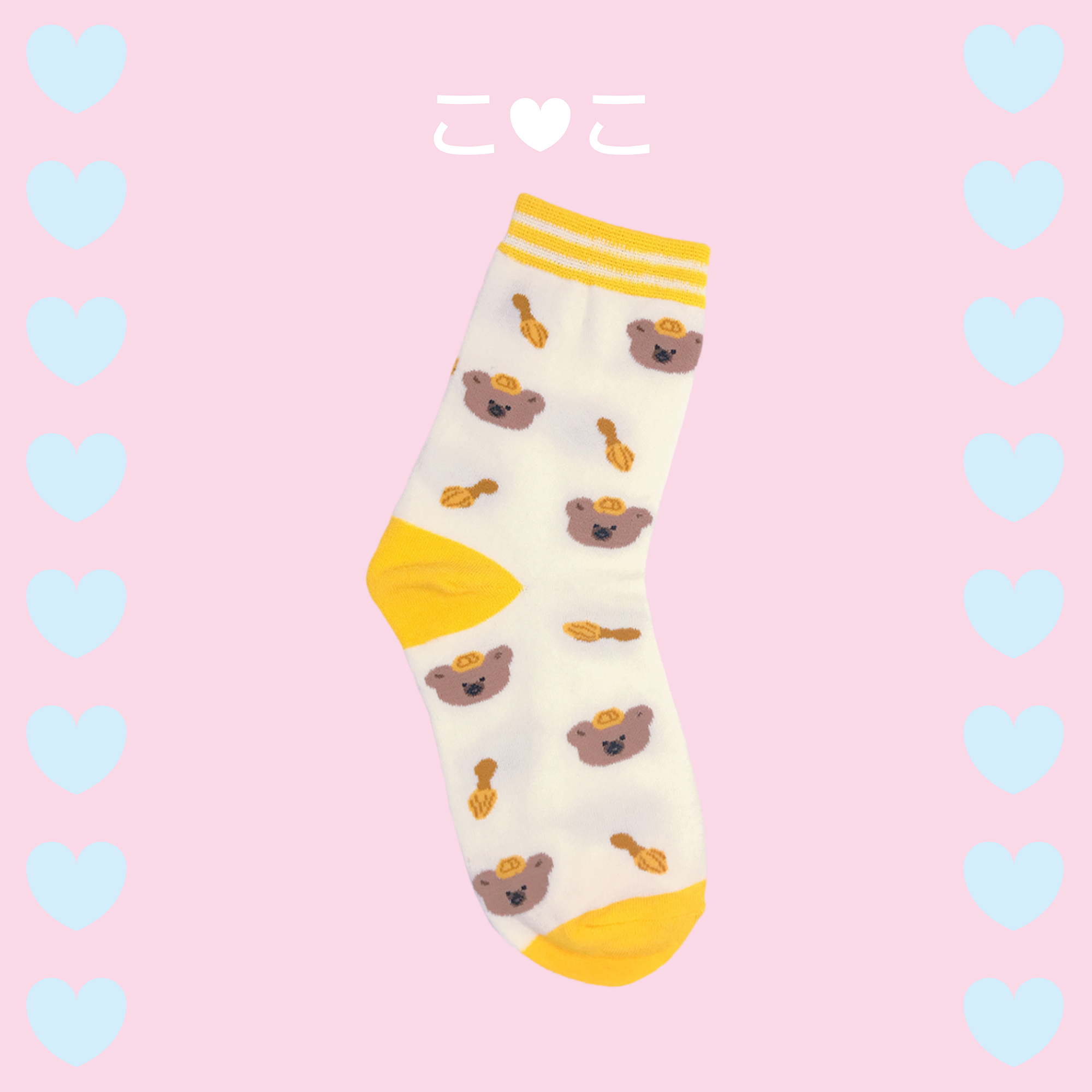 正韓黃色系熊熊造型襪子
