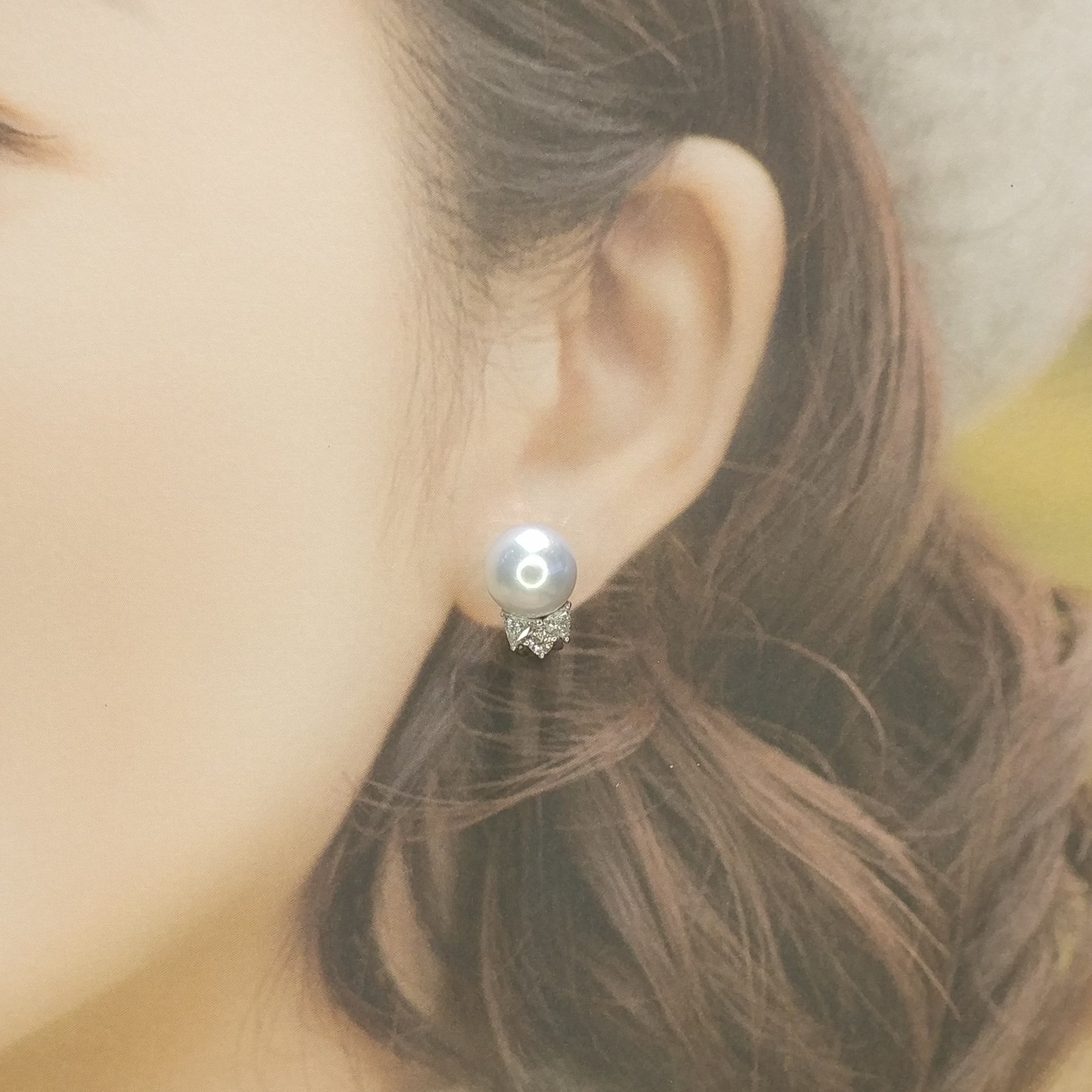 18K White Gold Pearl and Diamond Earrings